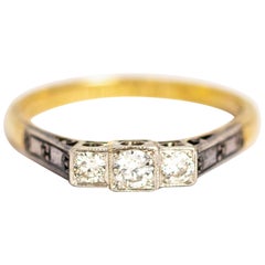 Art Deco Diamond, 18 Carat Gold and Platinum Ring