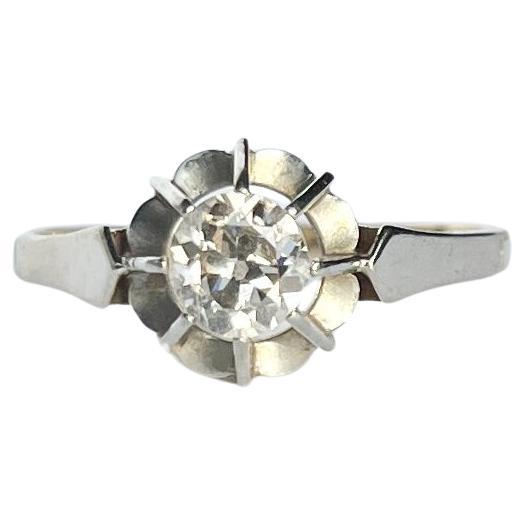 Art Deco Diamond, 18 Carat Gold and Platinum Solitaire Ring For Sale