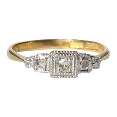 Antique Art Deco Diamond, 18 Carat Gold and Platinum Three-Stone Panel Ring