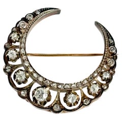 Art Deco Diamond 18 Carat Gold Crescent Brooch