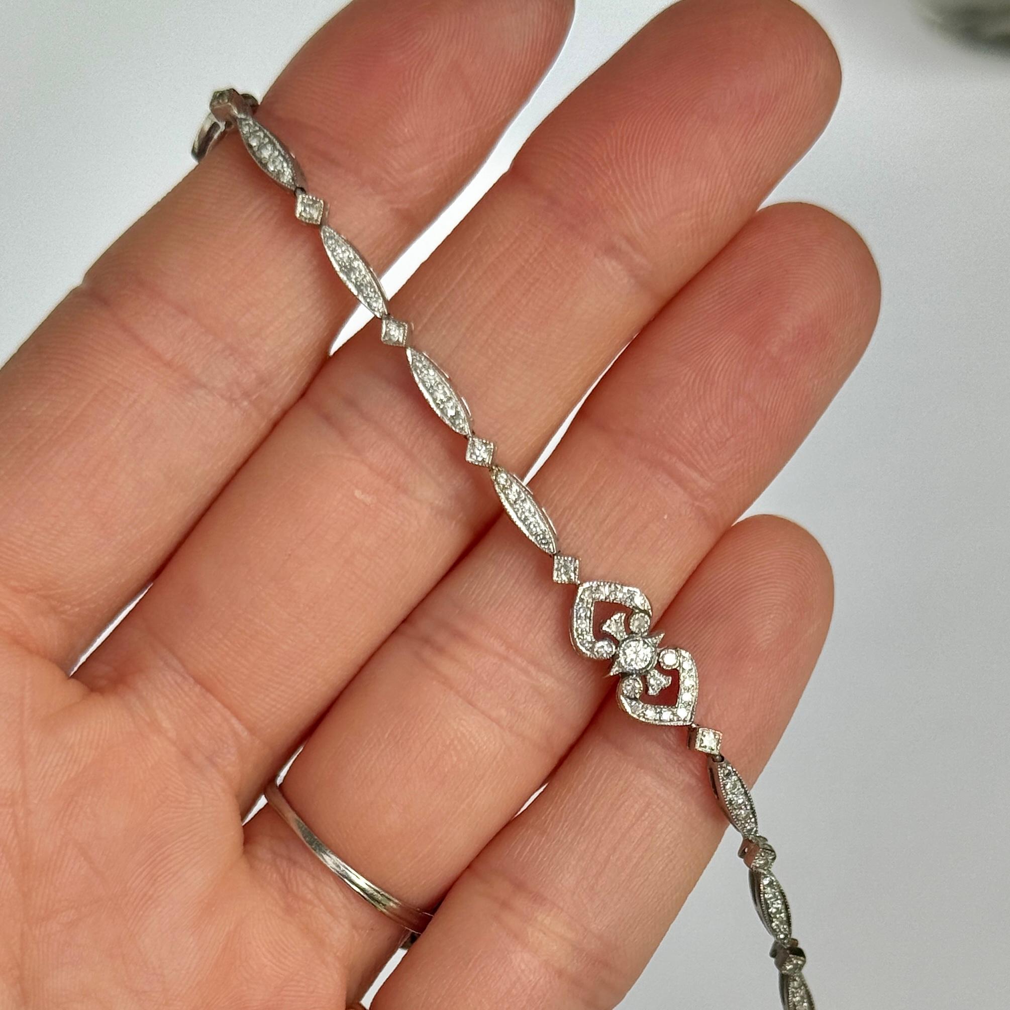 Bracciale Art Deco con diamanti in oro bianco 18 carati in vendita 1