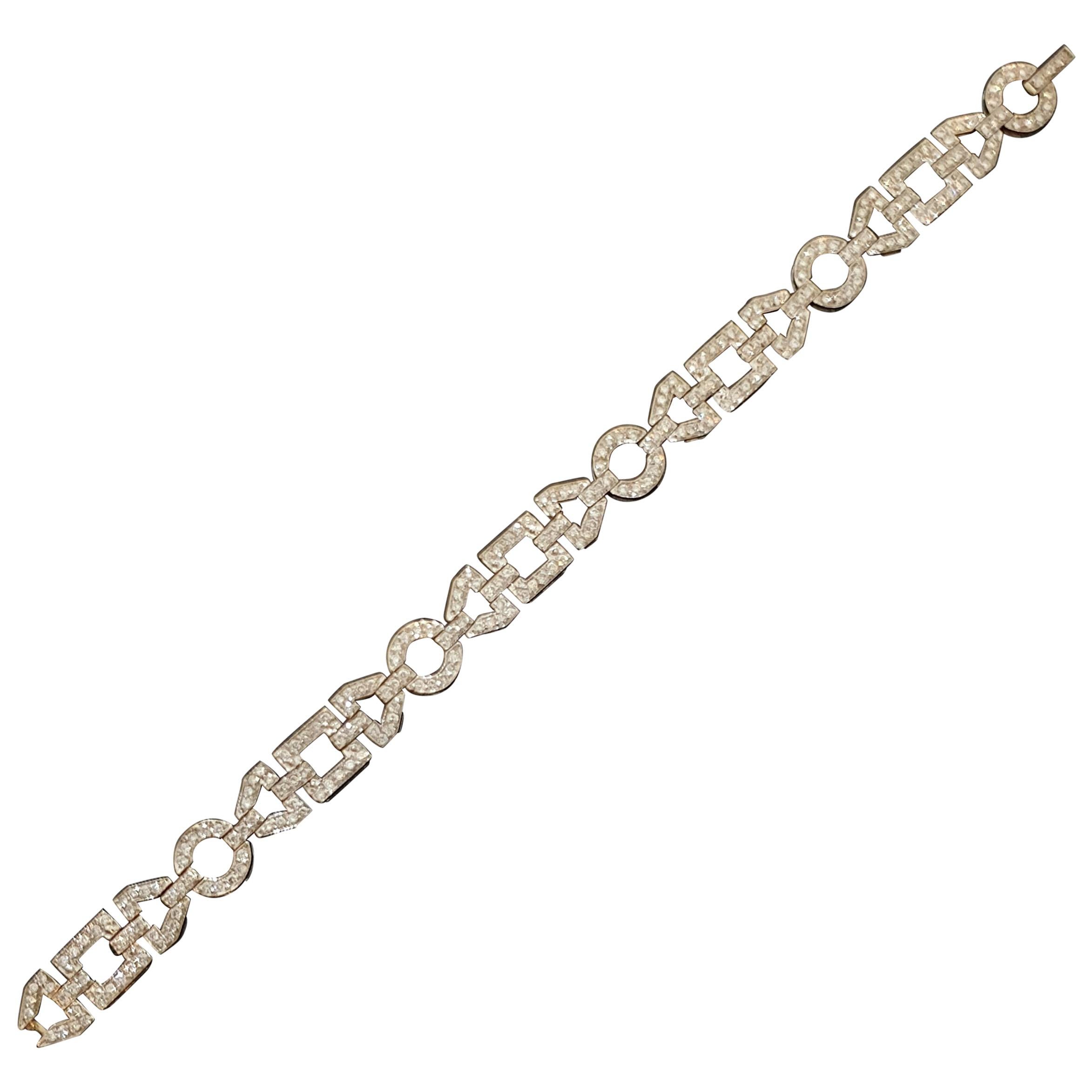 Art Deco Style Diamond 18 Carat White Gold Link Bracelet For Sale