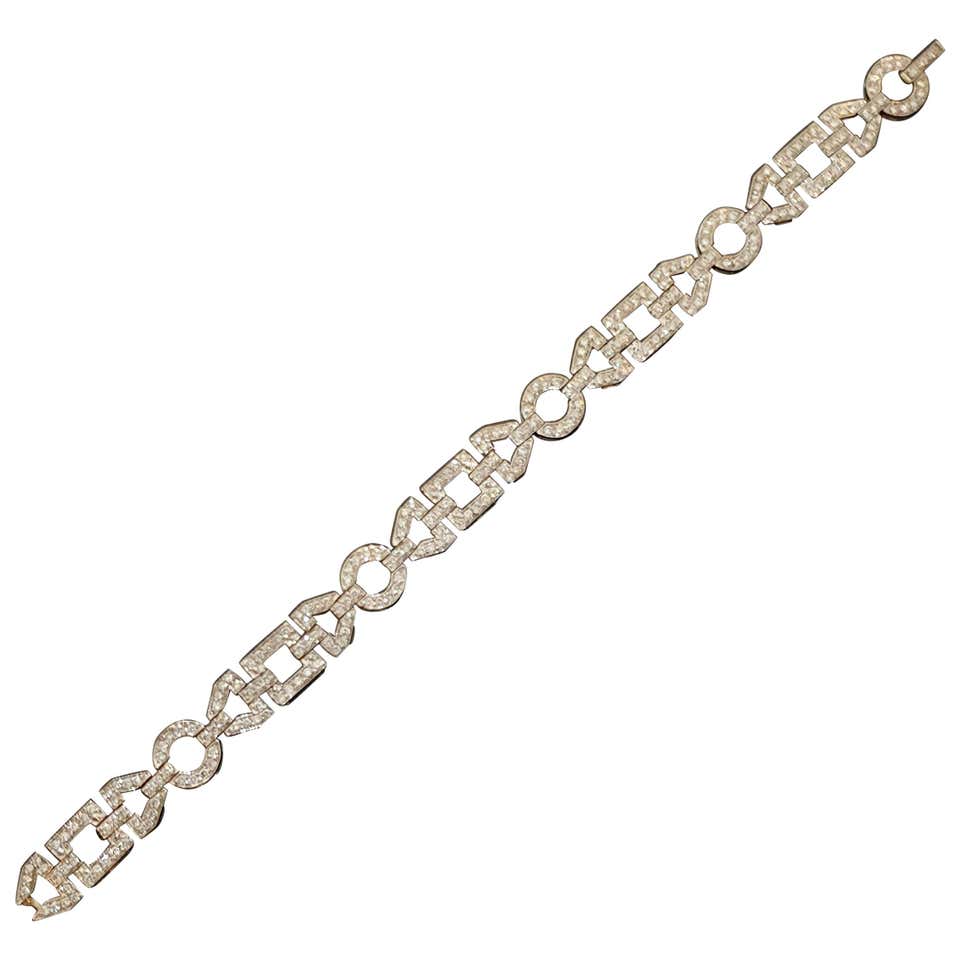 Art Deco Style Sapphire Diamond Gold Bracelet For Sale at 1stDibs