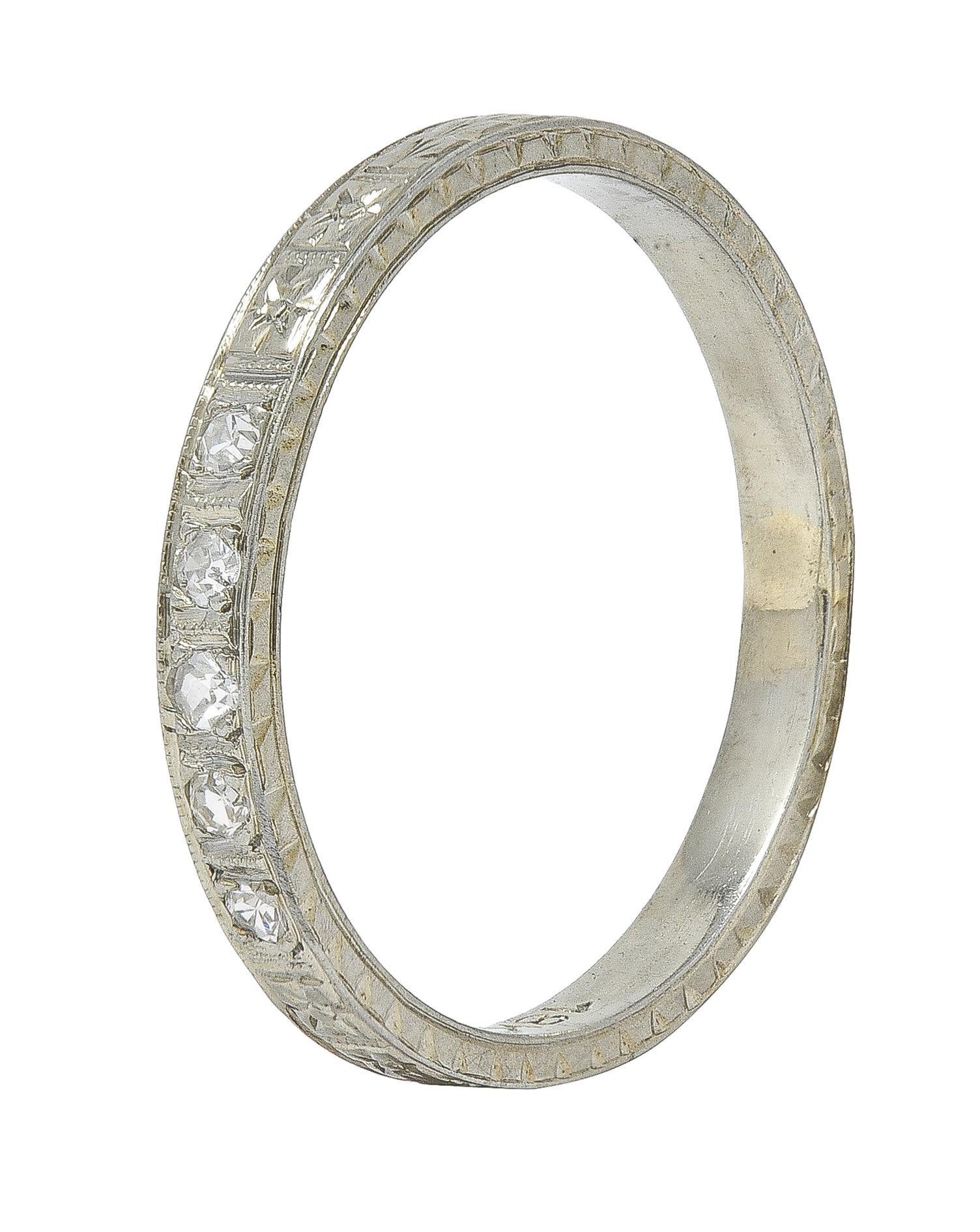 Single Cut Art Deco Diamond 18 Karat Gold Vintage Wheat Orange Blossom Wedding Band Ring For Sale