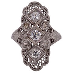 Art Deco Diamond 18 Karat White Gold Cocktail Ring Old European Diamonds