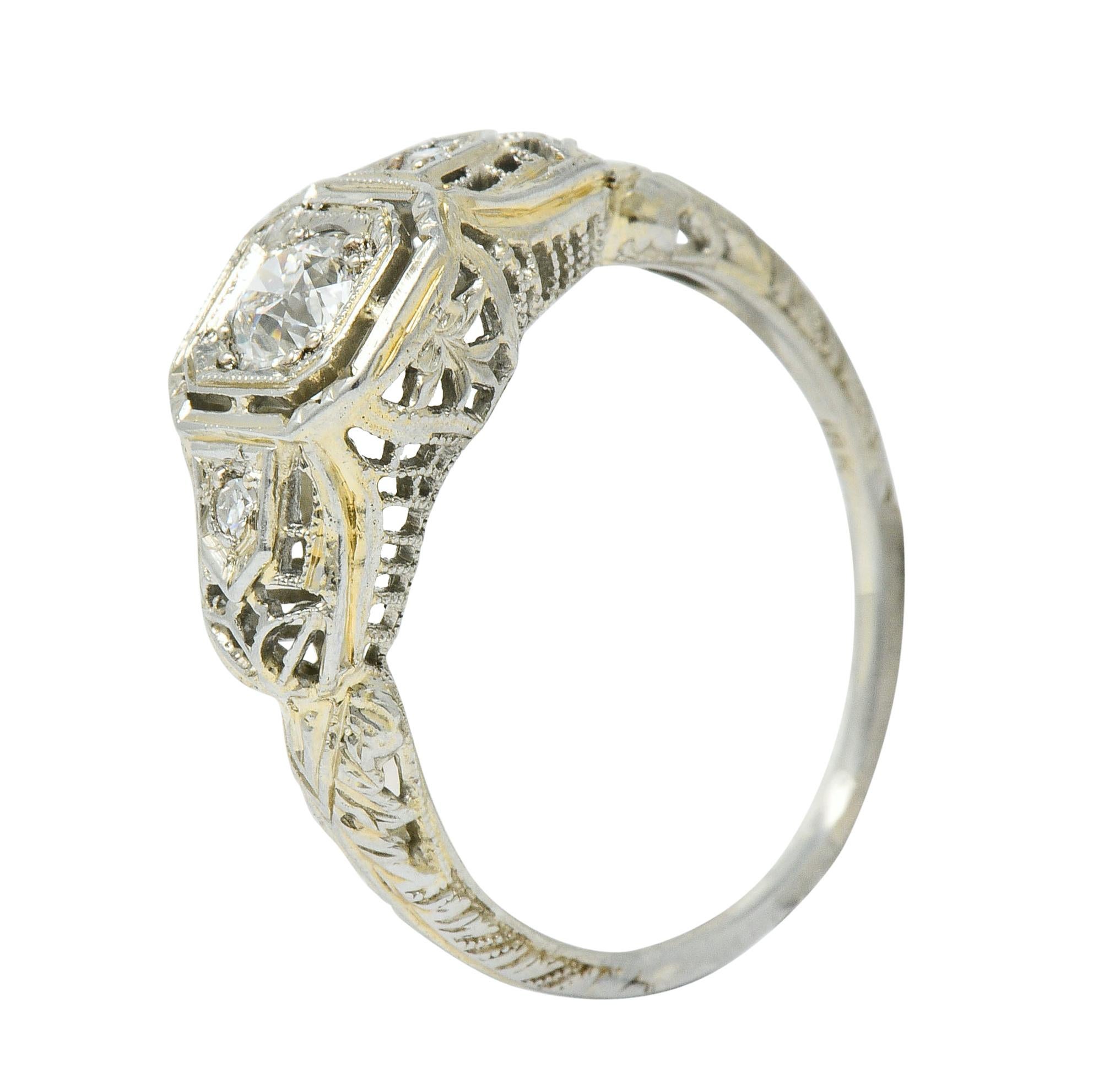 Art Deco Diamond 18 Karat White Gold Cushion Engagement Ring 5
