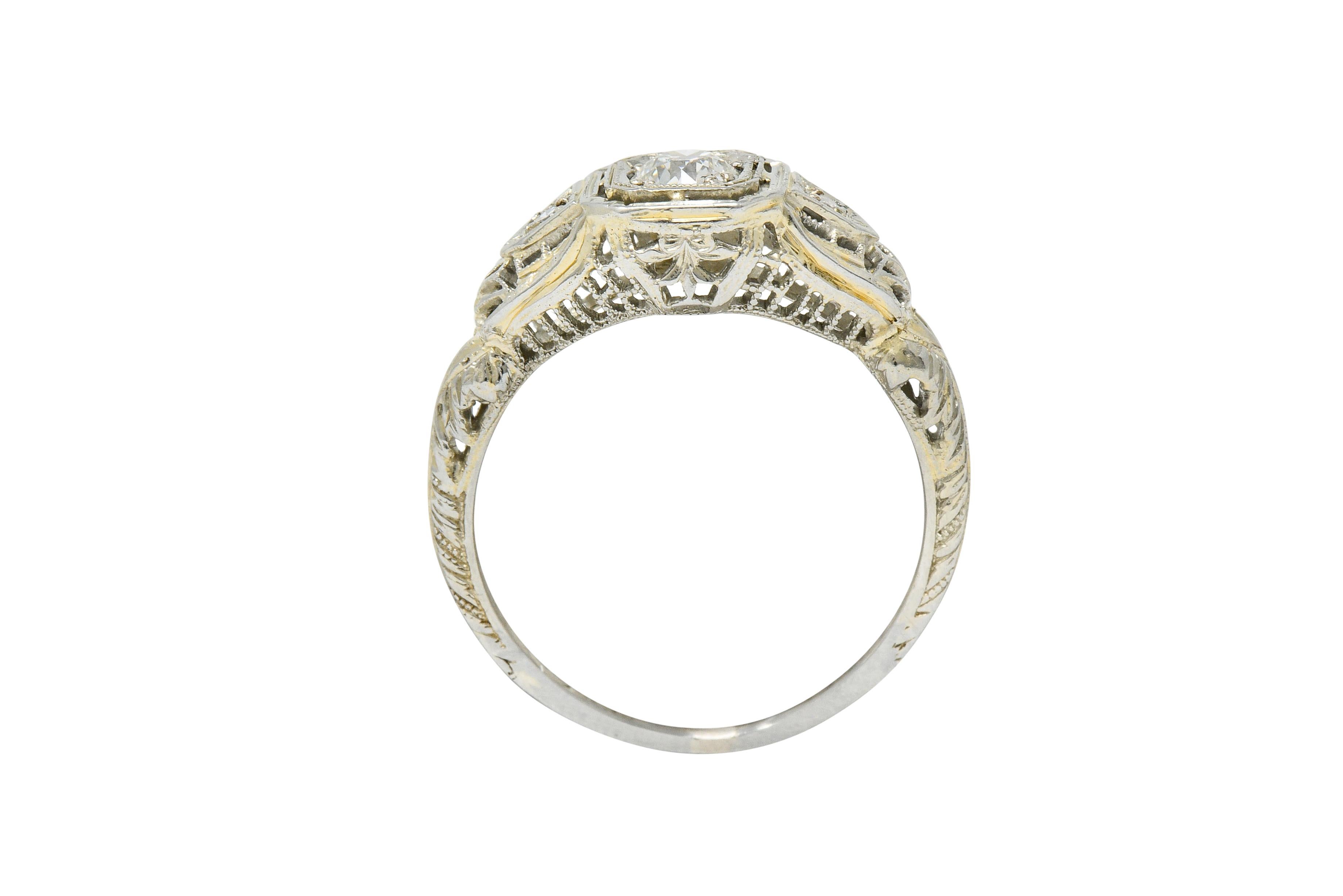 Art Deco Diamond 18 Karat White Gold Cushion Engagement Ring 2