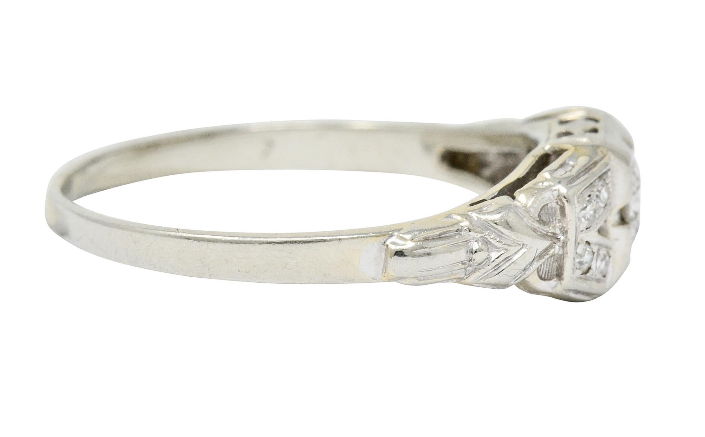 Single Cut Art Deco Diamond 18 Karat White Gold Engagement Ring