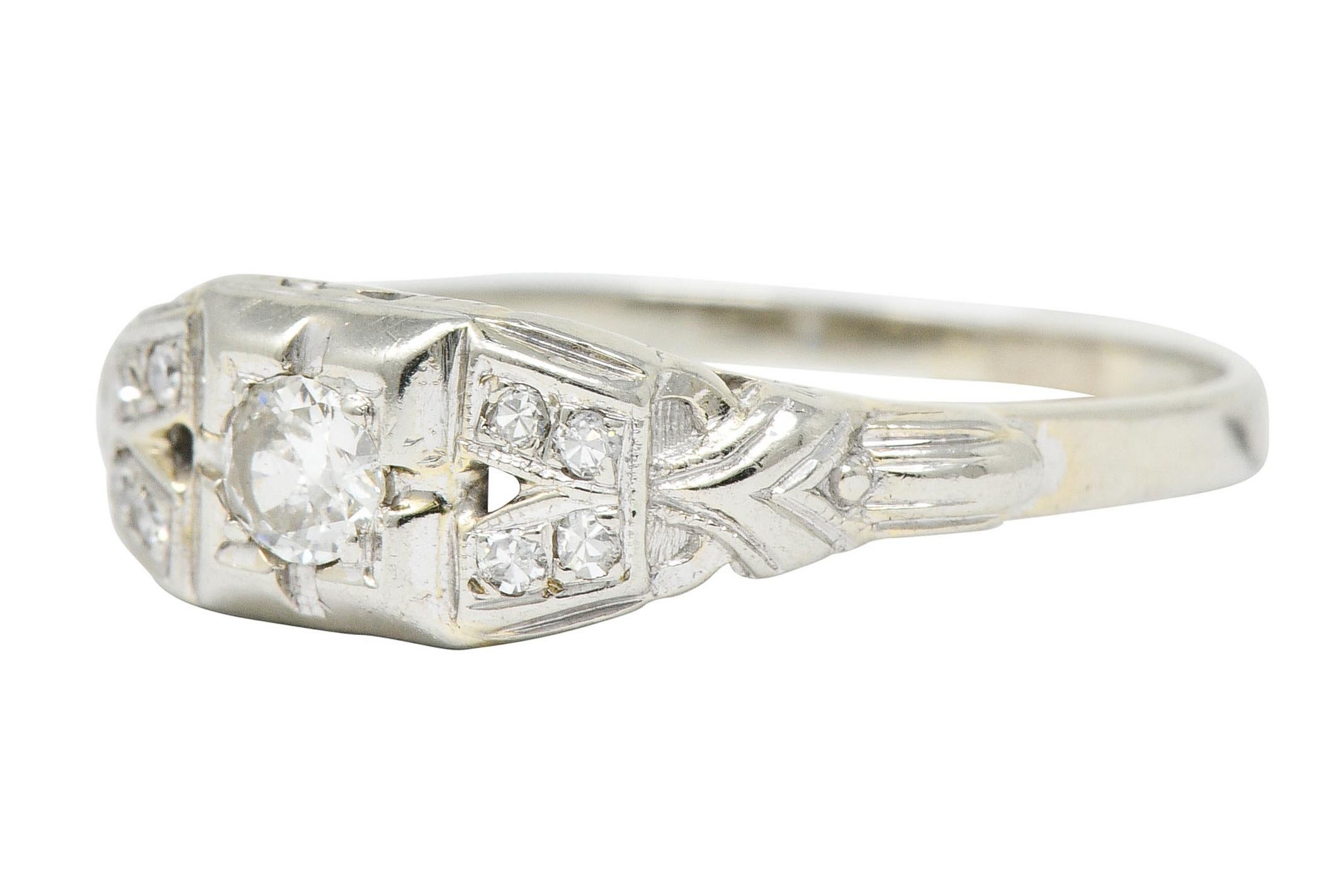 Art Deco Diamond 18 Karat White Gold Engagement Ring 1