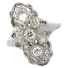 Art Deco Diamond 18 Karat White Gold Filigreen Cocktail Ring