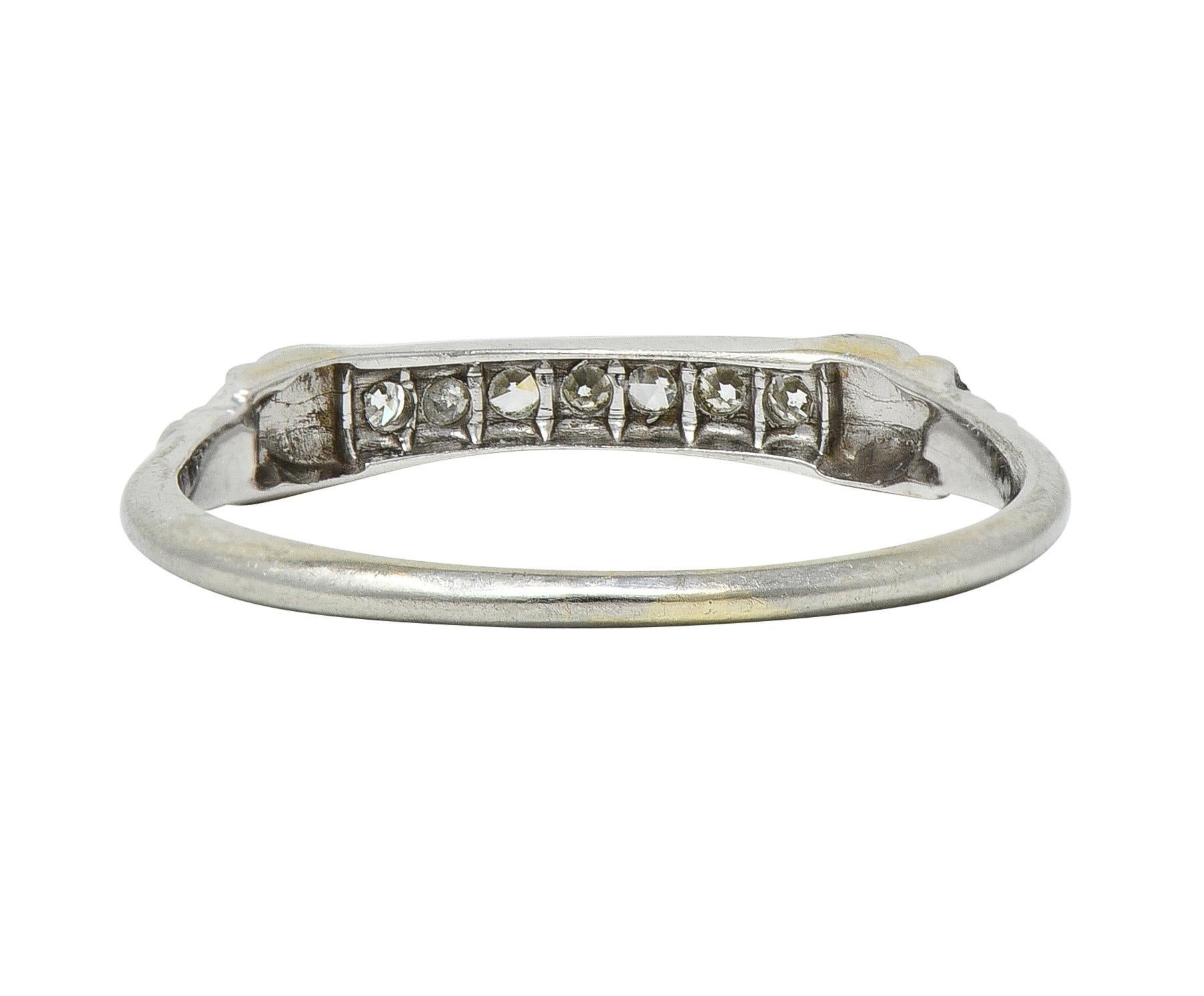 Single Cut Art Deco Diamond 18 Karat White Gold Orange Blossom Wedding Band Ring For Sale