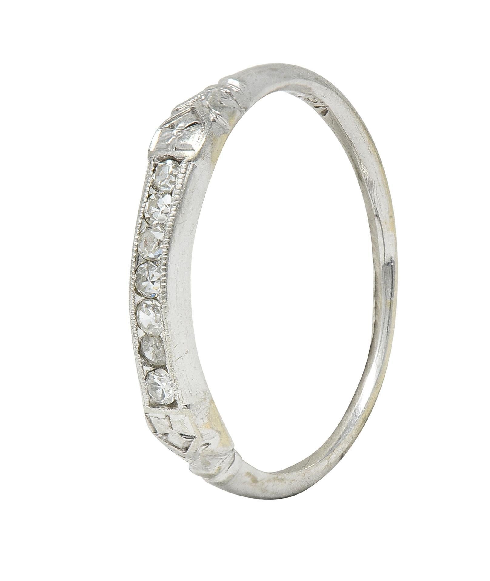 Art Deco Diamond 18 Karat White Gold Orange Blossom Wedding Band Ring For Sale 1