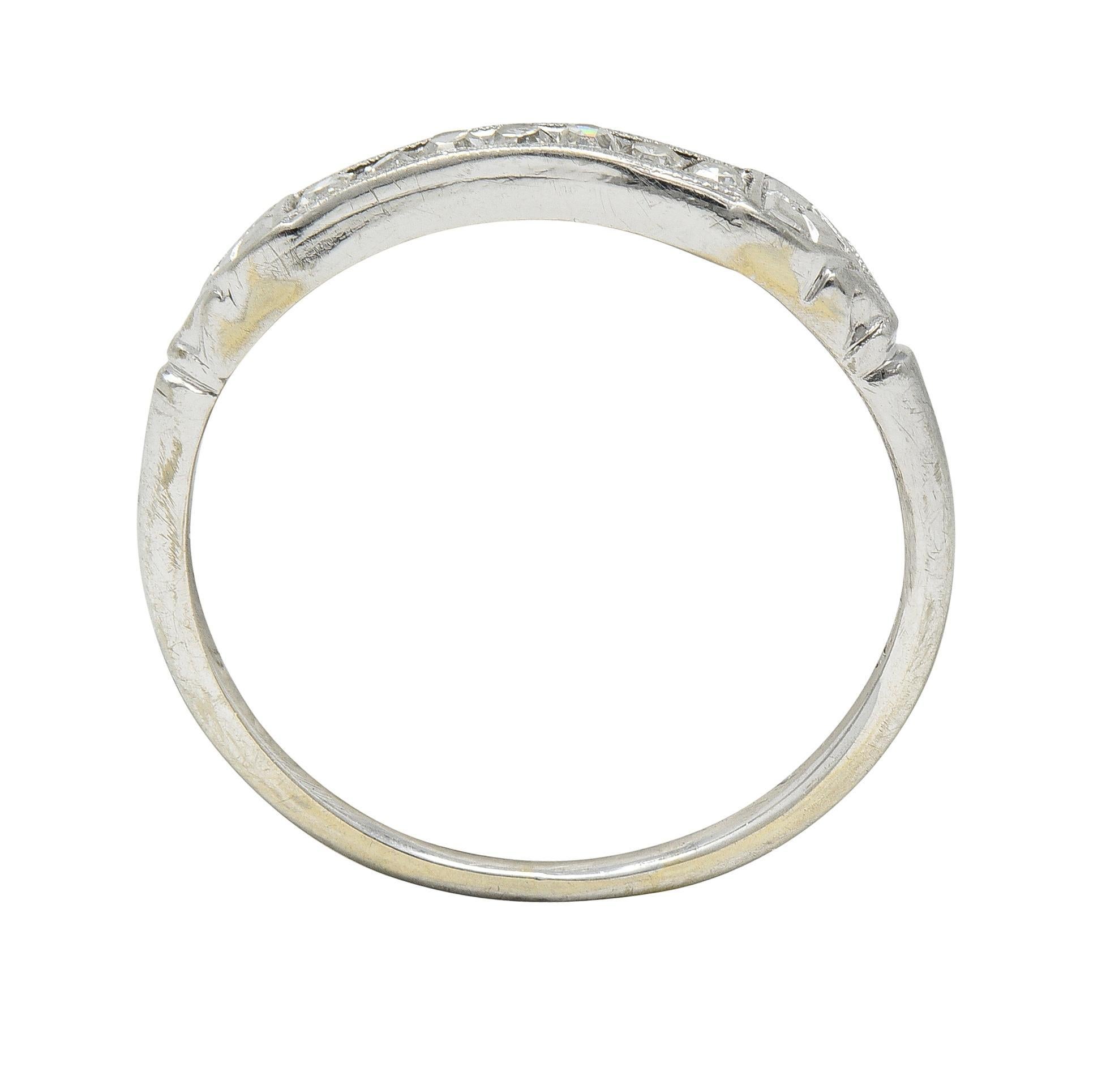 Art Deco Diamond 18 Karat White Gold Orange Blossom Wedding Band Ring For Sale 2