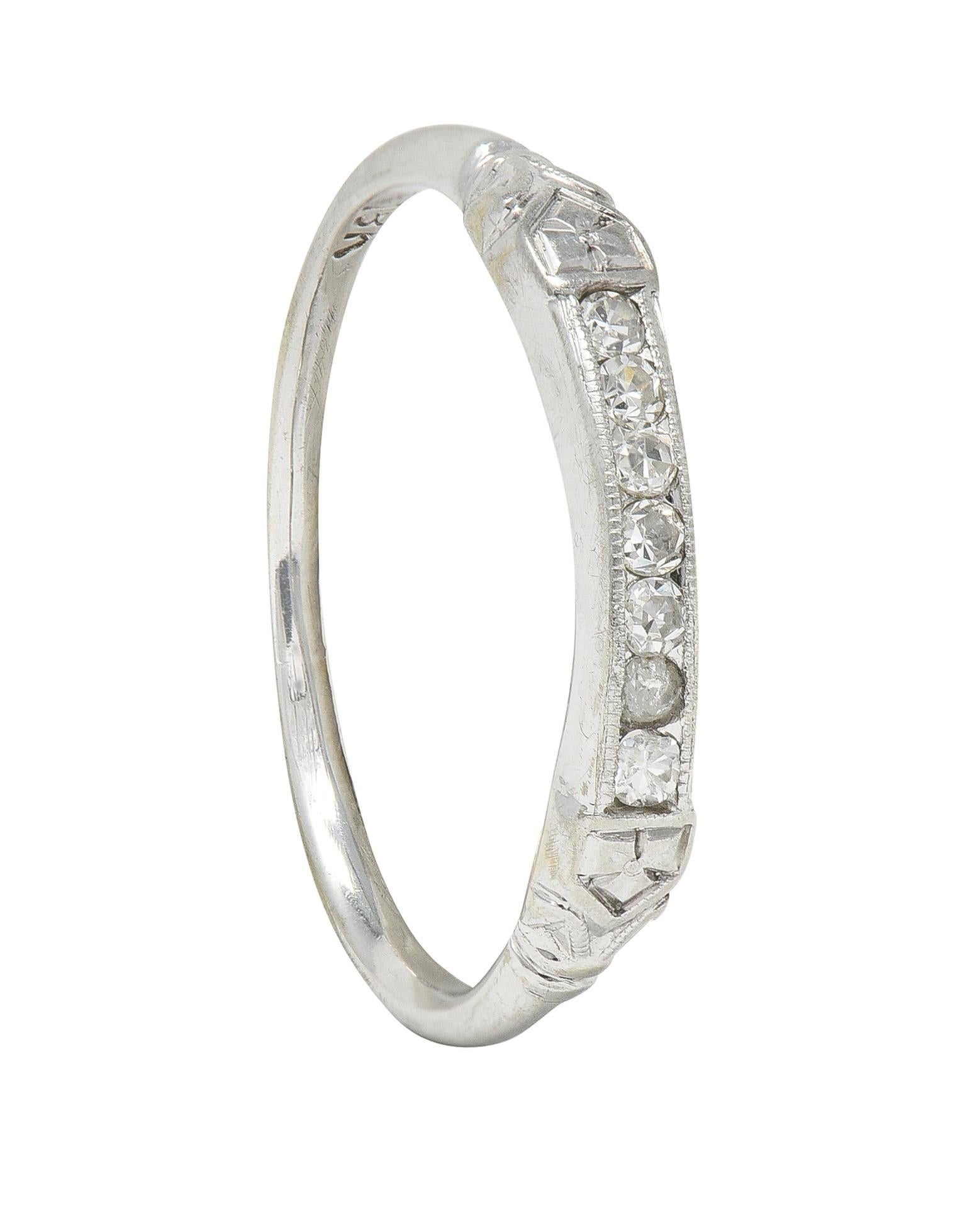 Art Deco Diamond 18 Karat White Gold Orange Blossom Wedding Band Ring For Sale 3