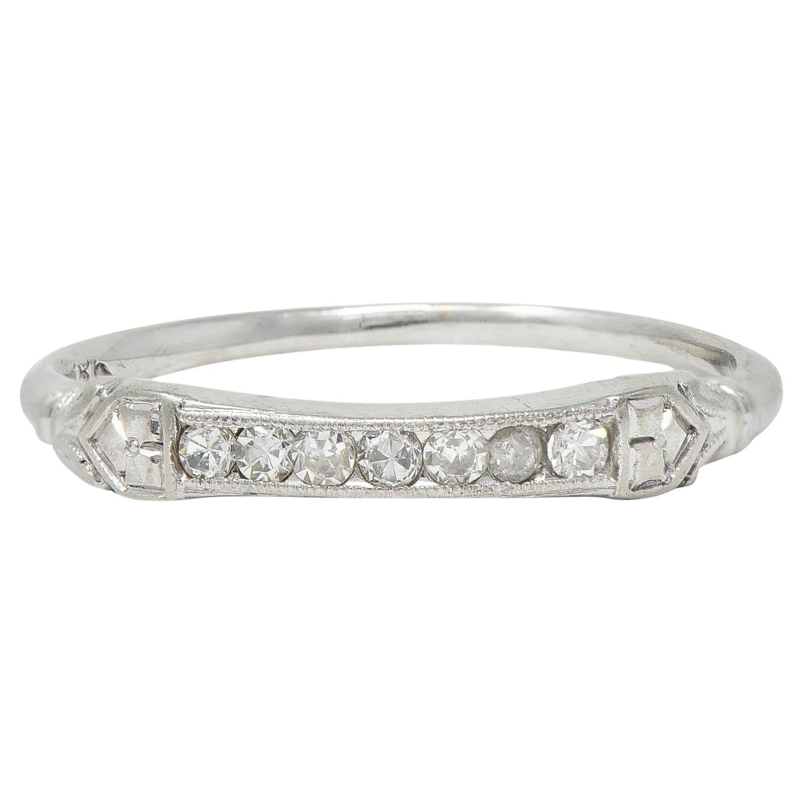 Art Deco Diamond 18 Karat White Gold Orange Blossom Wedding Band Ring For Sale