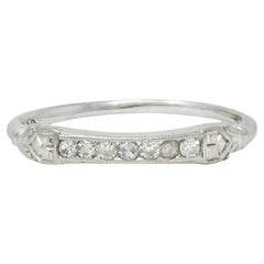 Vintage Art Deco Diamond 18 Karat White Gold Orange Blossom Wedding Band Ring