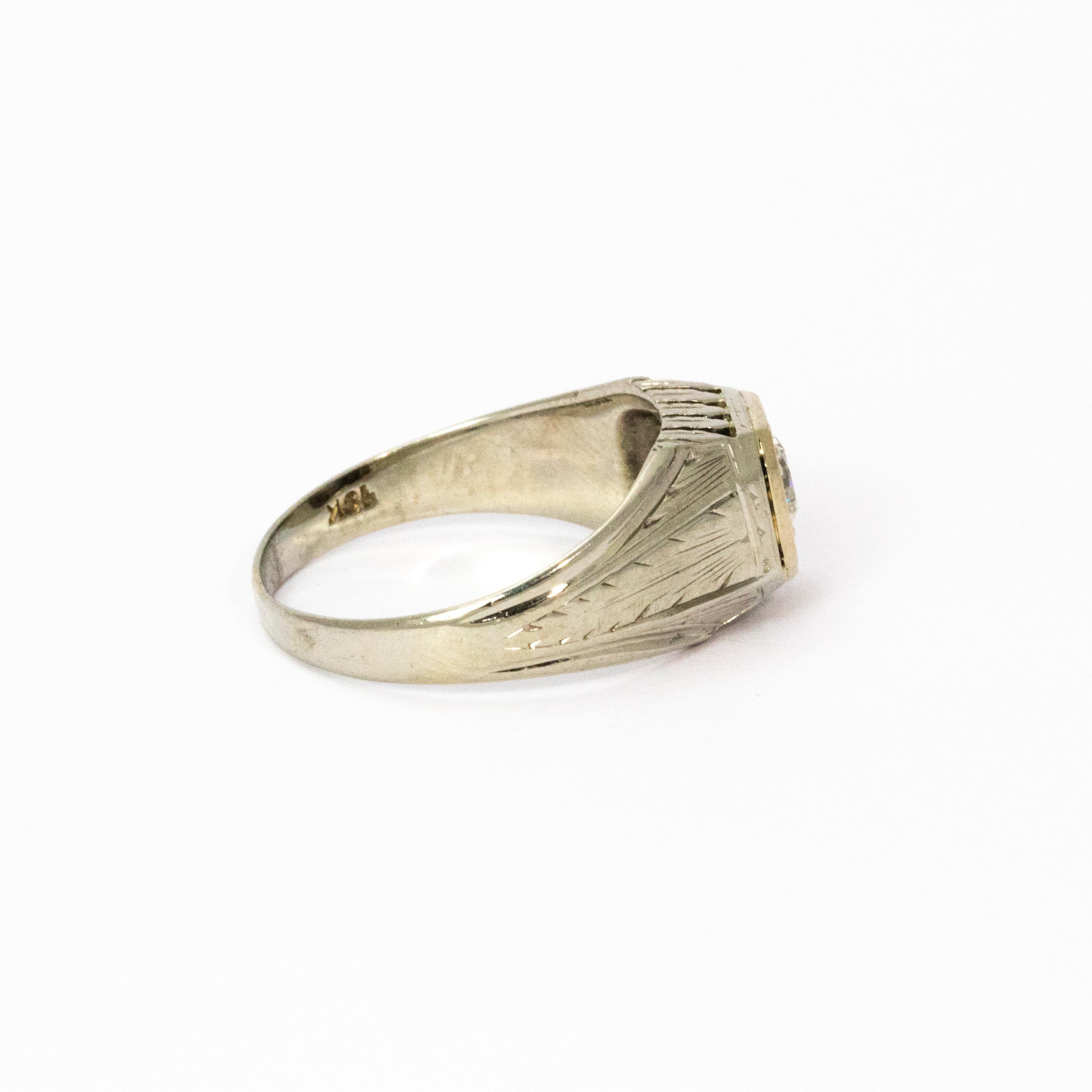 Women's or Men's Art Deco Diamond 18 Karat White Gold Ring