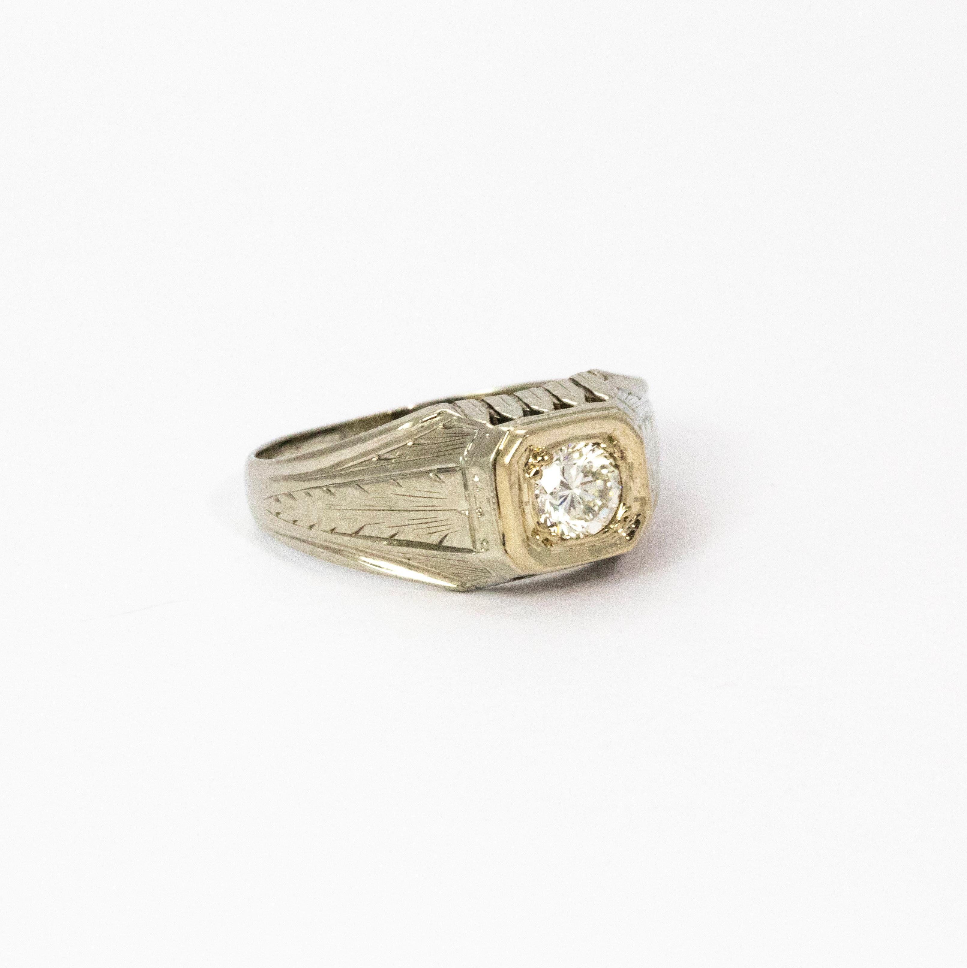 Art Deco Diamond 18 Karat White Gold Ring 1