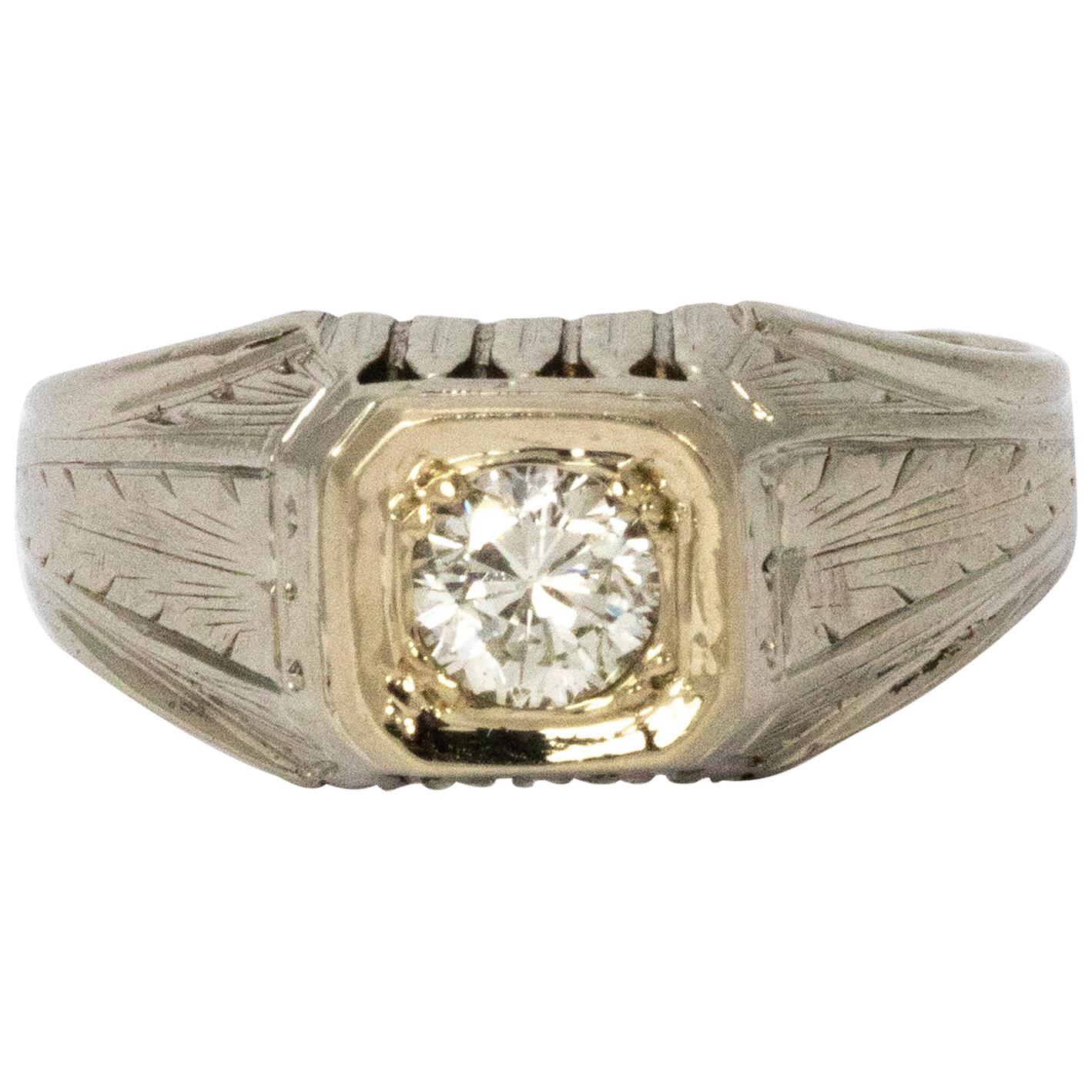 Art Deco Diamond 18 Karat White Gold Ring