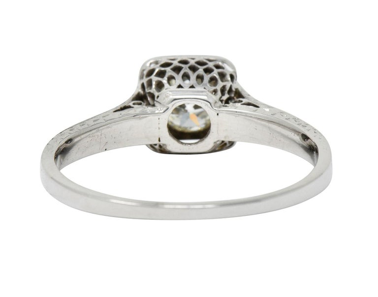 Art Deco Diamond 18 Karat White Gold Trellis Engagement Ring In Excellent Condition For Sale In Philadelphia, PA