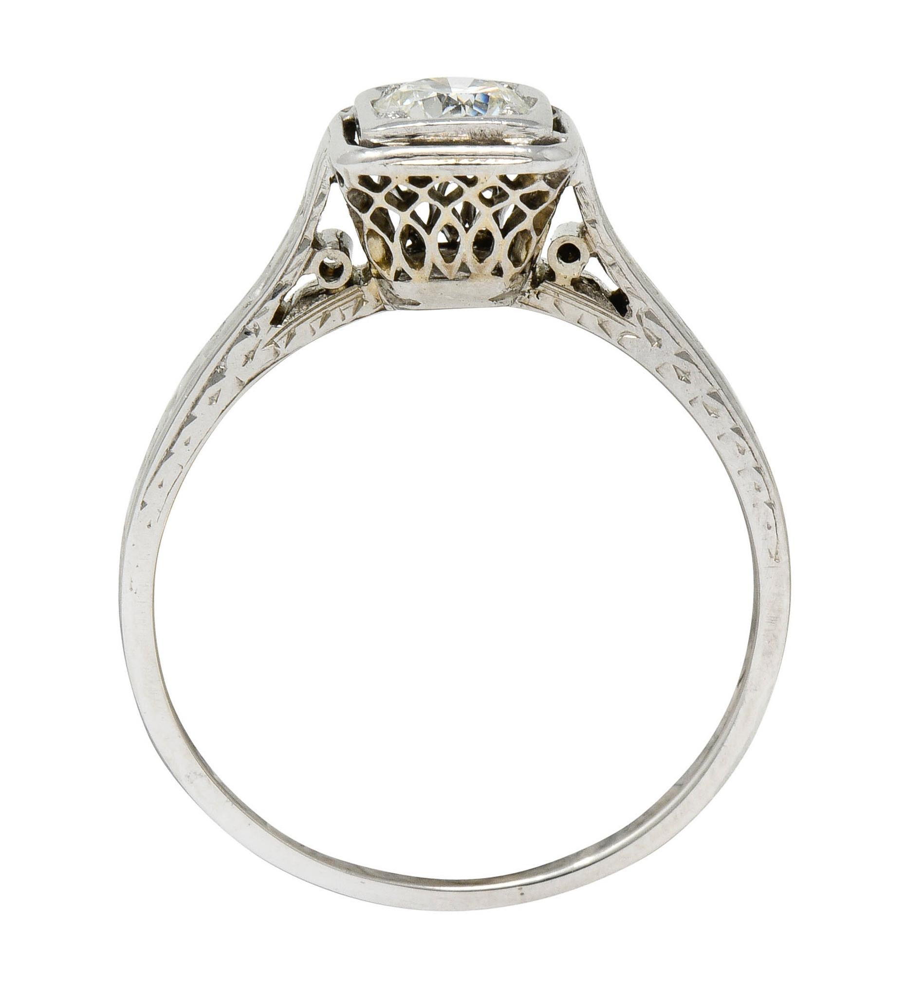 Art Deco Diamond 18 Karat White Gold Trellis Engagement Ring 1