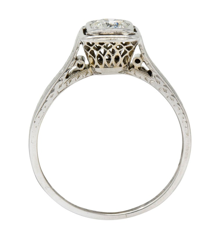 Art Deco Diamond 18 Karat White Gold Trellis Engagement Ring For Sale 2