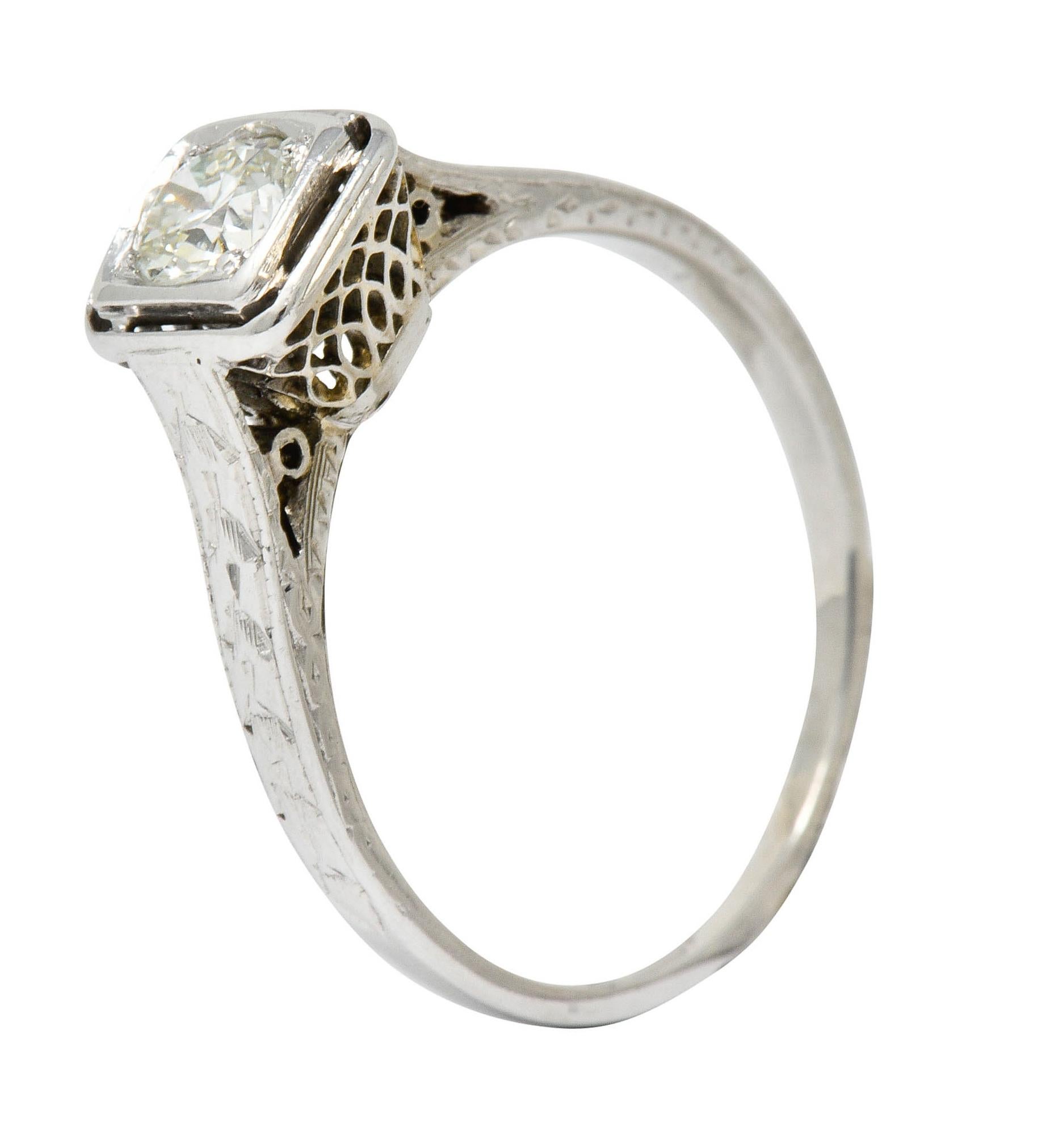 Art Deco Diamond 18 Karat White Gold Trellis Engagement Ring For Sale 2