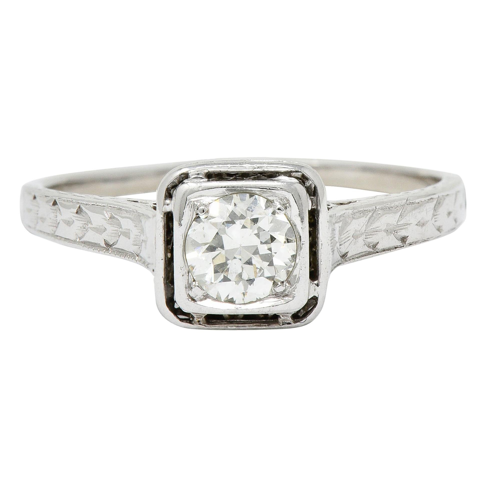 Art Deco Diamond 18 Karat White Gold Trellis Engagement Ring For Sale