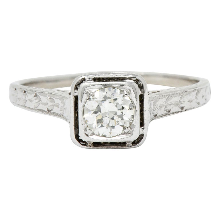 Art Deco Diamond 18 Karat White Gold Trellis Engagement Ring For Sale