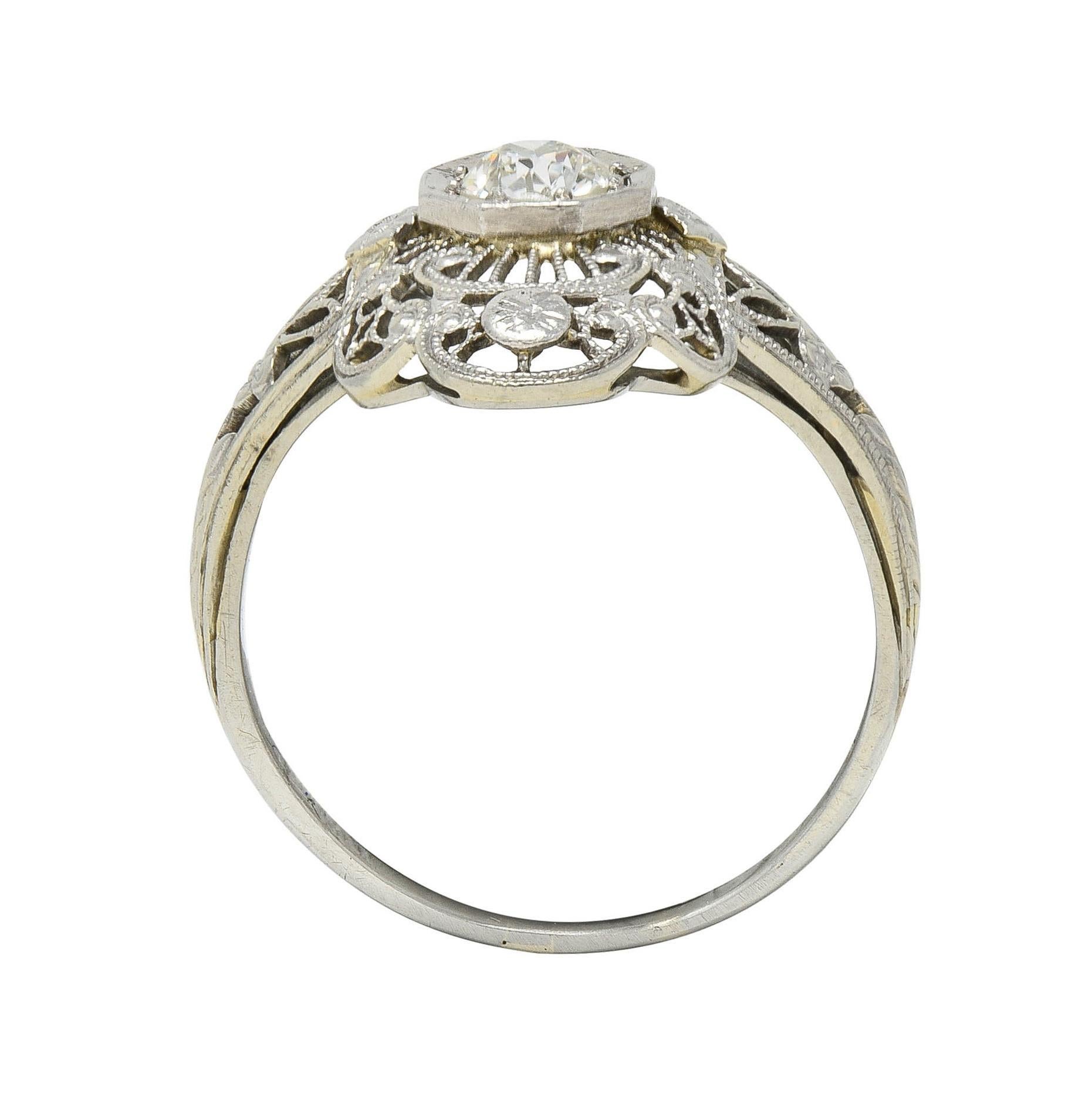 Art Deco Diamant 18 Karat Weißgold Vintage Orange Blossom Dinner-Ring, Art déco im Angebot 5