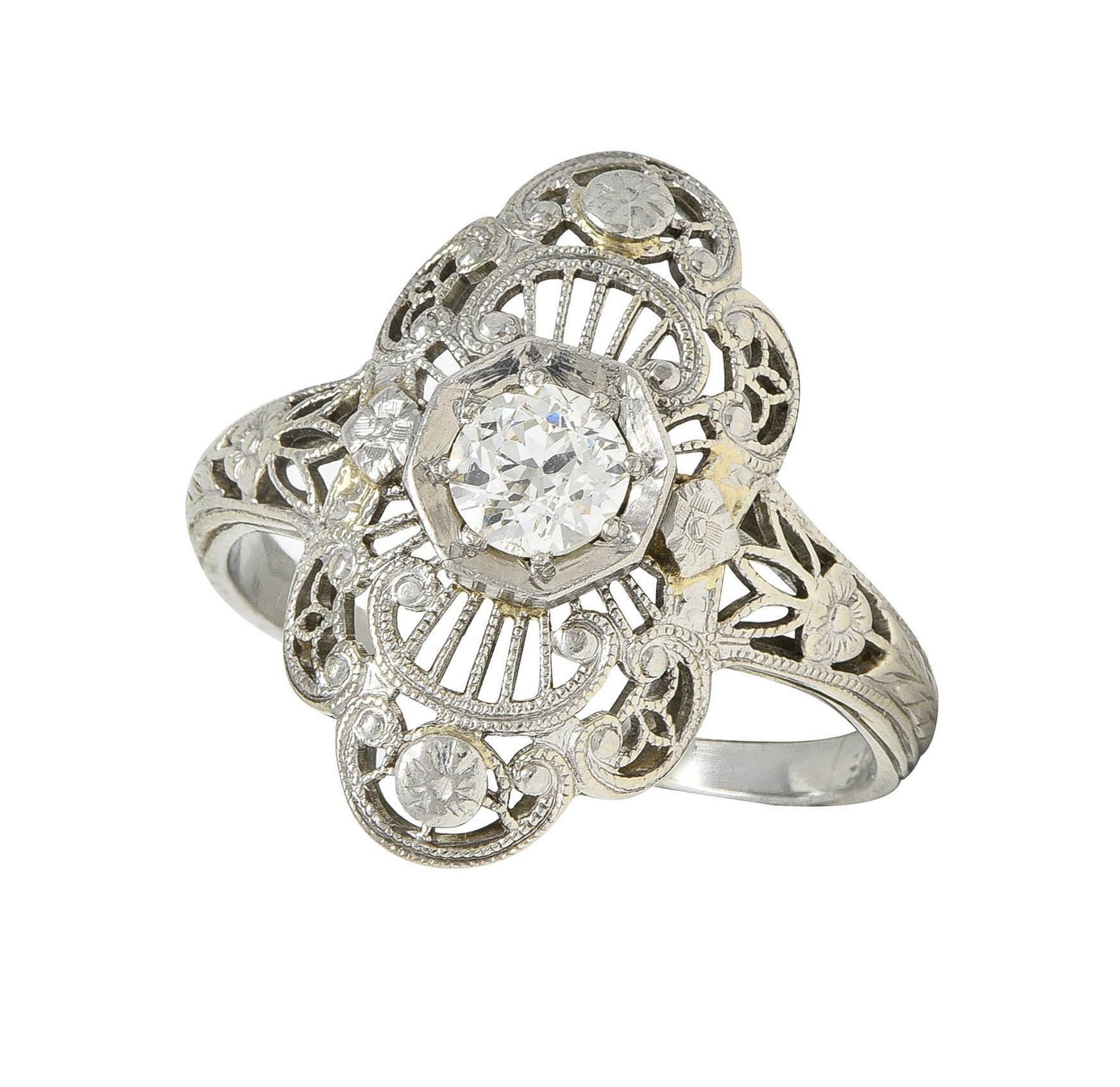 Art Deco Diamant 18 Karat Weißgold Vintage Orange Blossom Dinner-Ring, Art déco im Angebot 6