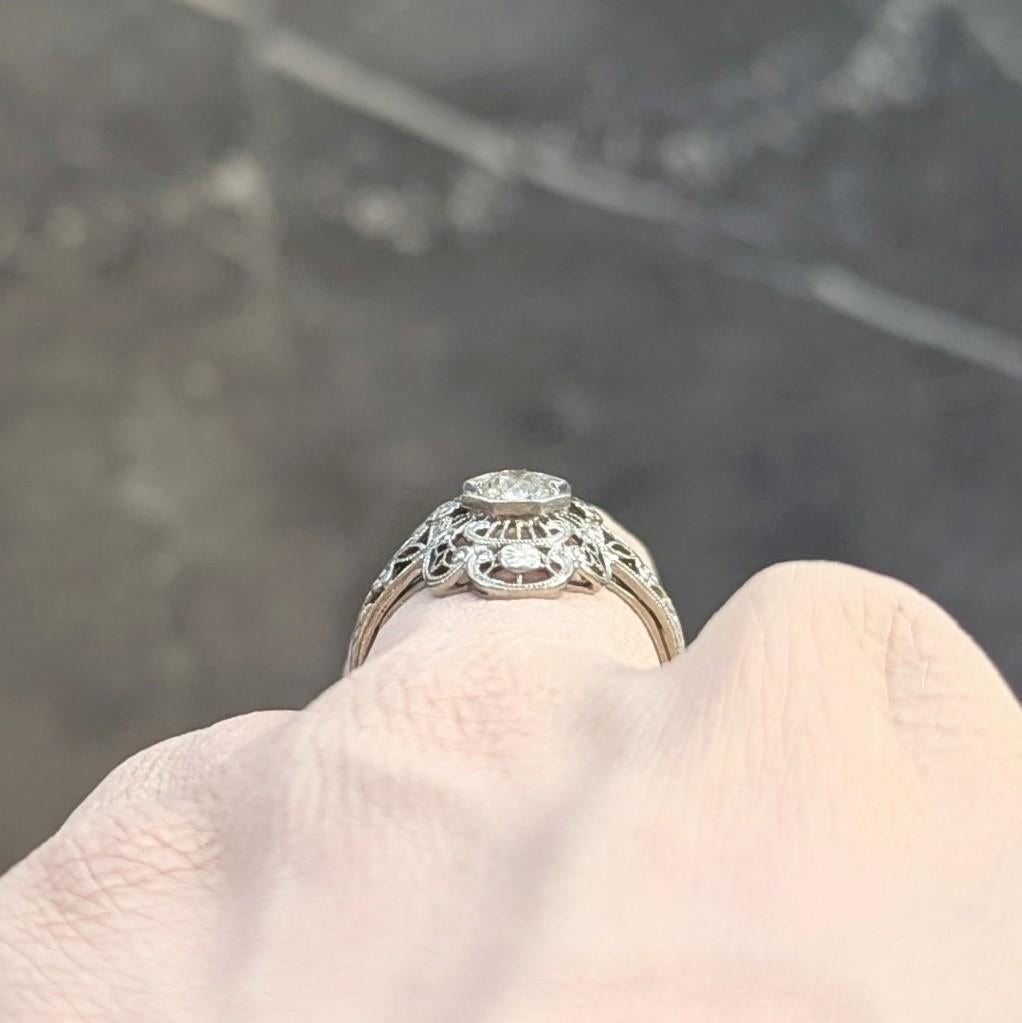 Art Deco Diamant 18 Karat Weißgold Vintage Orange Blossom Dinner-Ring, Art déco im Angebot 7