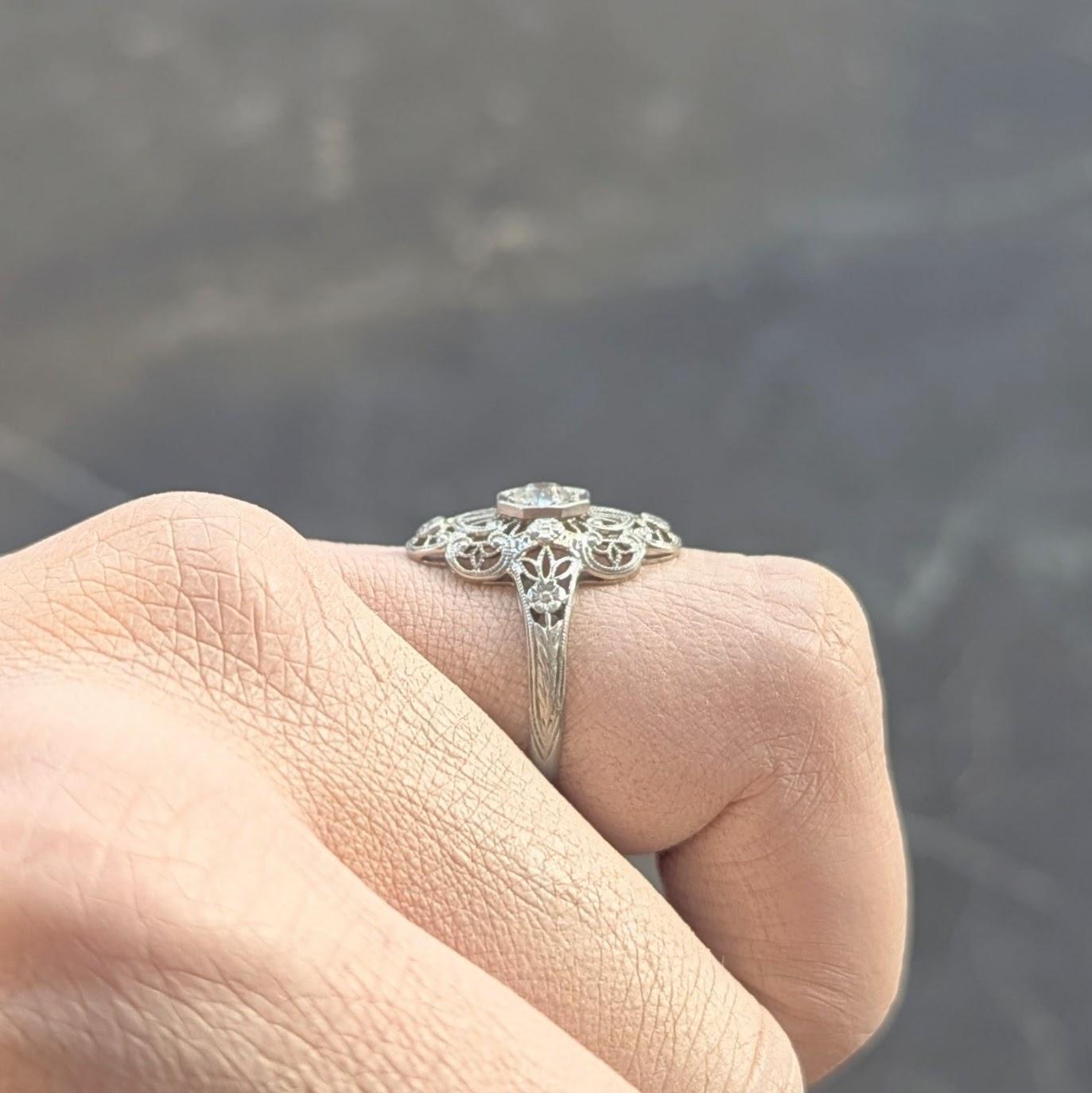 Art Deco Diamant 18 Karat Weißgold Vintage Orange Blossom Dinner-Ring, Art déco im Angebot 8