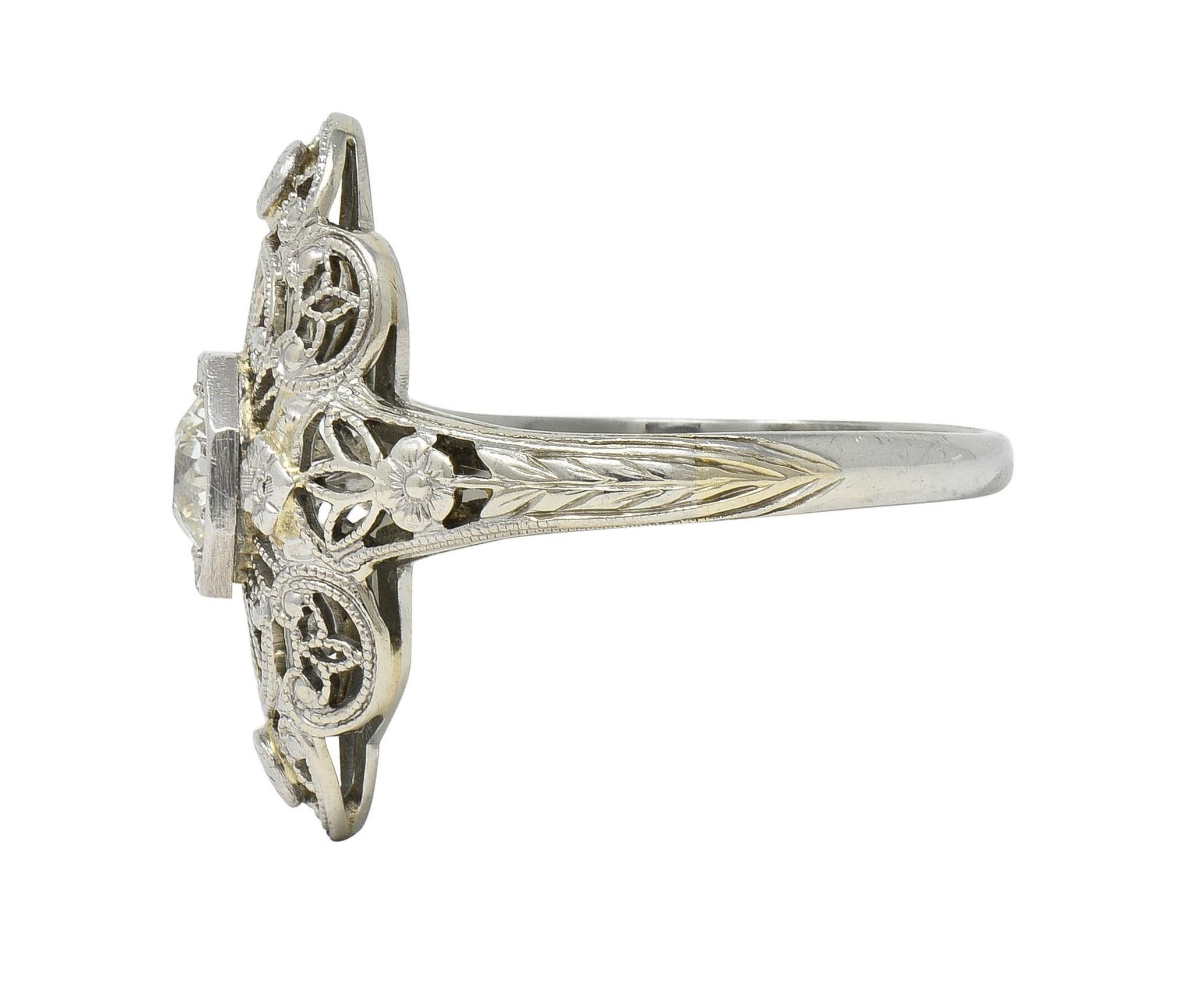 Art Deco Diamant 18 Karat Weißgold Vintage Orange Blossom Dinner-Ring, Art déco im Angebot 1