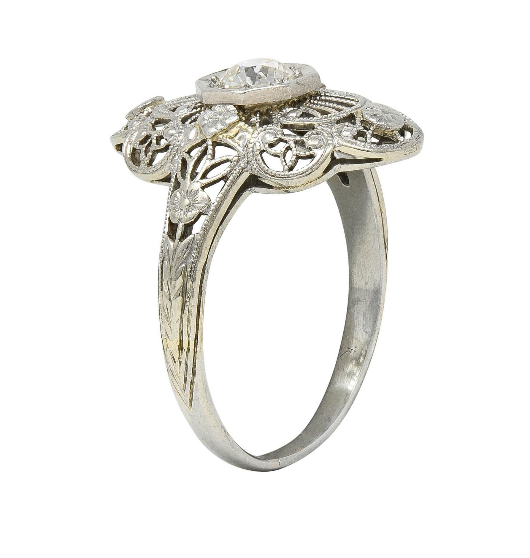 Art Deco Diamant 18 Karat Weißgold Vintage Orange Blossom Dinner-Ring, Art déco im Angebot 4