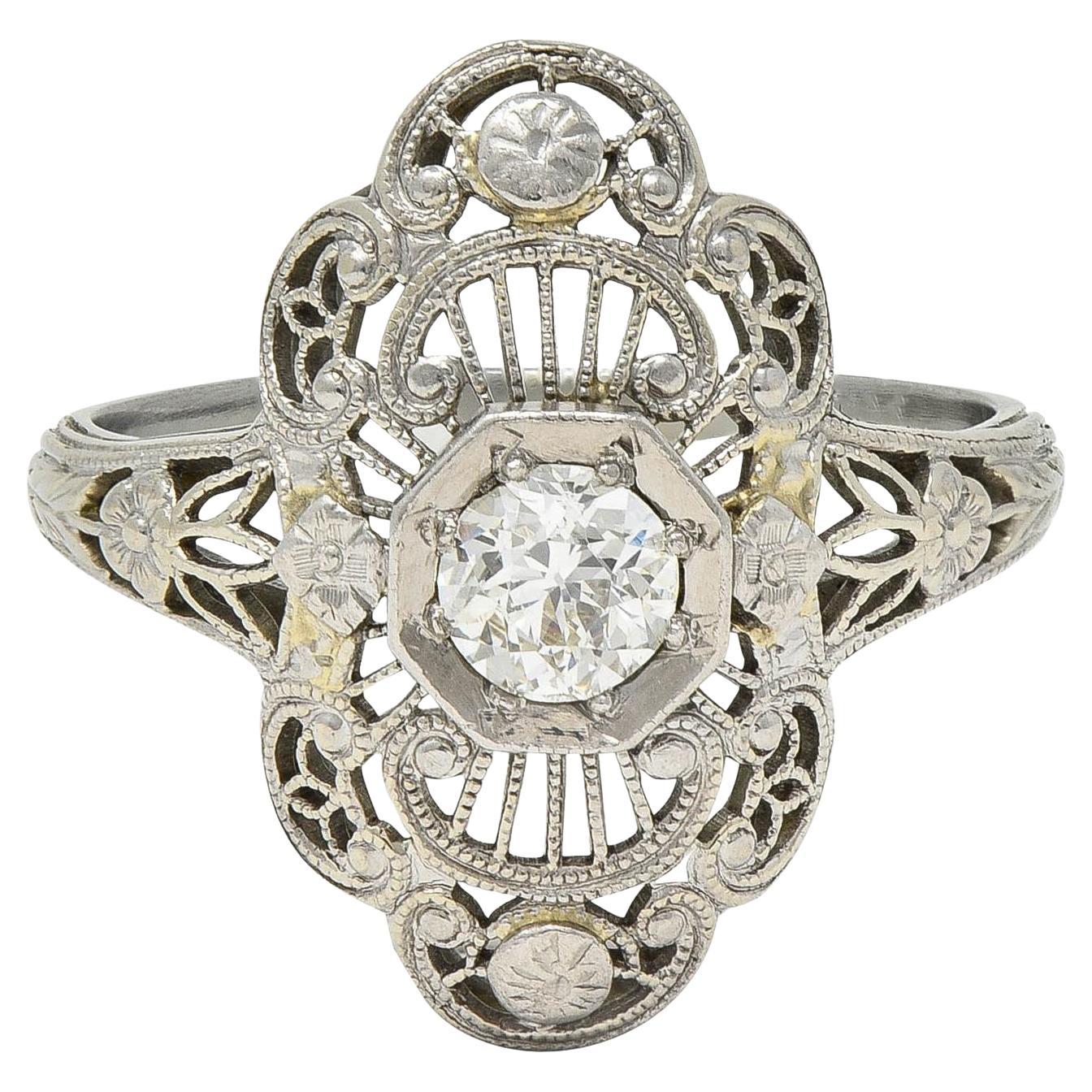 Art Deco Diamant 18 Karat Weißgold Vintage Orange Blossom Dinner-Ring, Art déco im Angebot