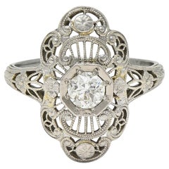 Art Deco Diamond 18 Karat White Gold Vintage Orange Blossom Dinner Ring