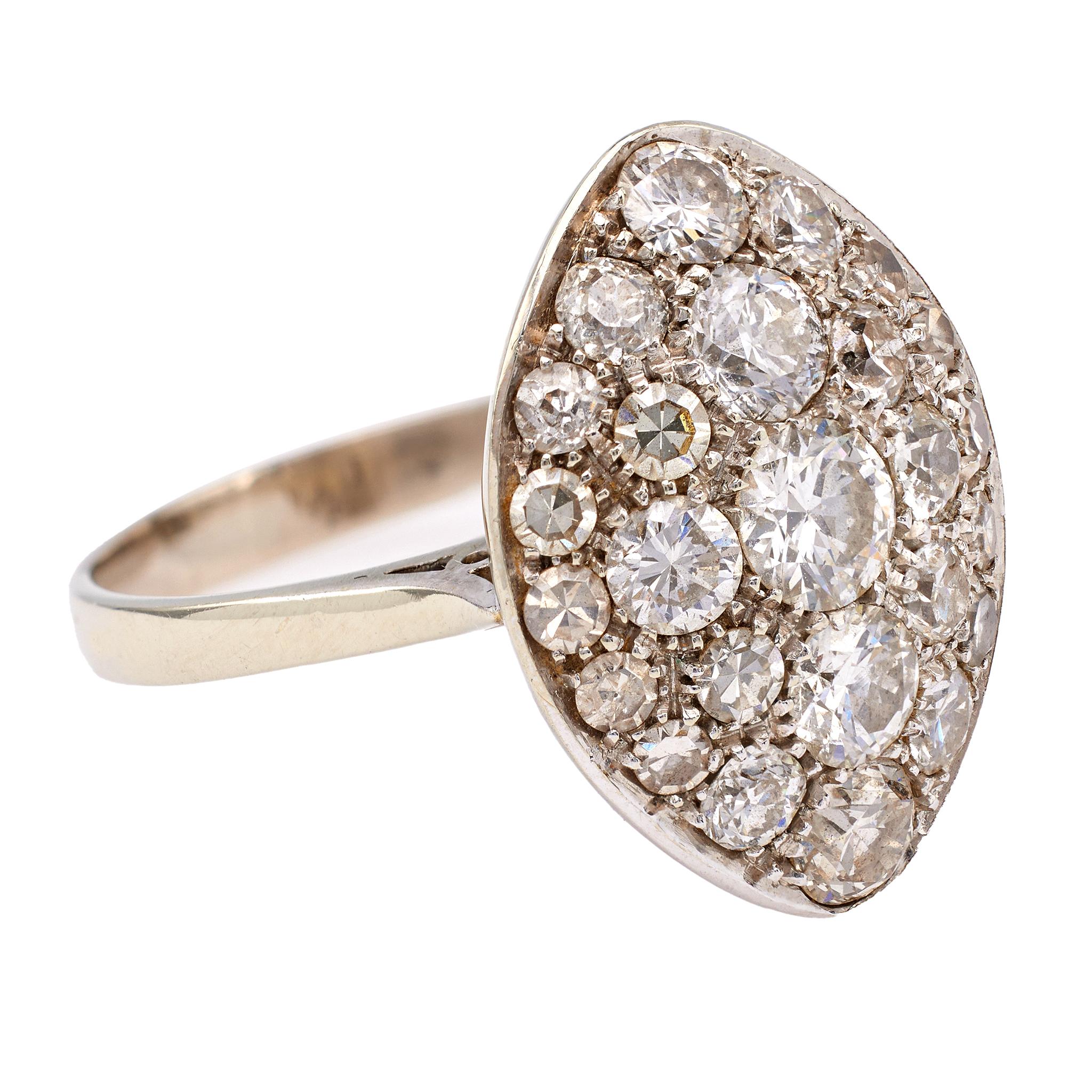 Women's or Men's Art Deco Diamond 18k White Gold Cocktail Ring For Sale