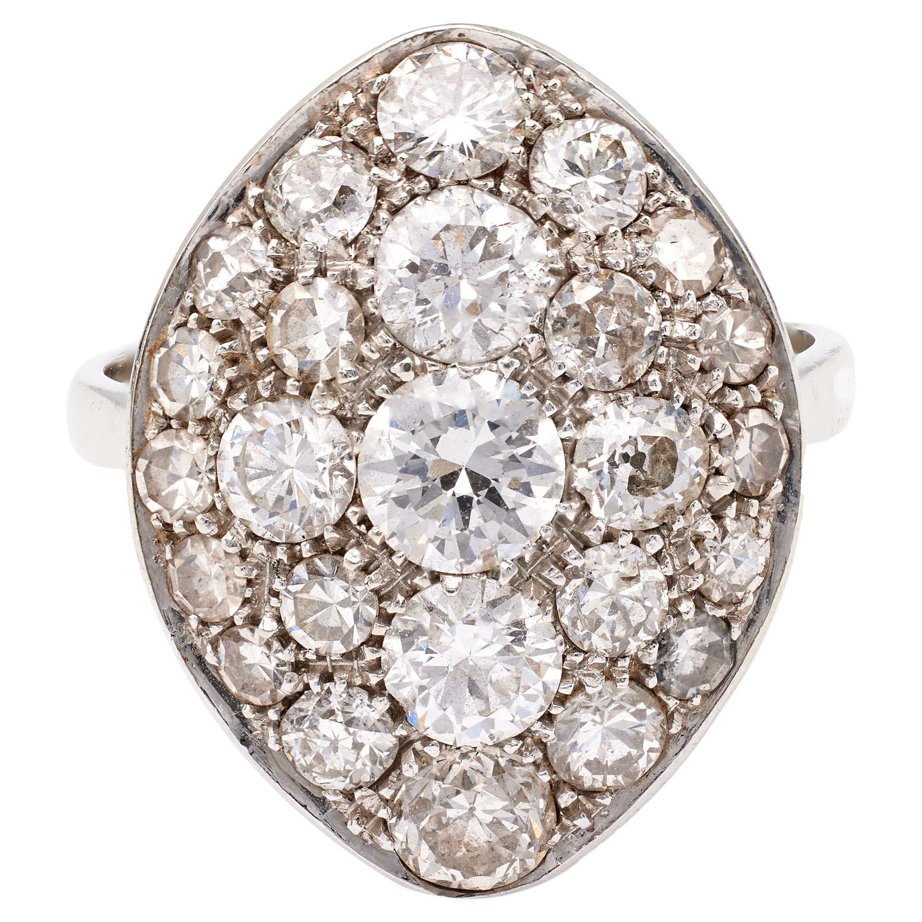 Art Deco Diamond 18k White Gold Cocktail Ring For Sale