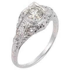 Art Deco diamond 18k white gold engagement filigree ring