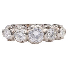 Vintage Art Deco Diamond 18k White Gold Five Stone Ring