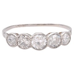 Antique Art Deco Diamond 18k White Gold Five Stone Ring