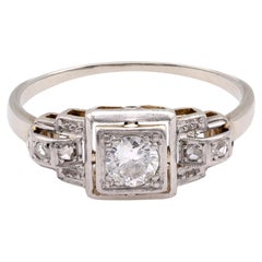 Art Deco Diamond 18K White Gold Ring Engagement