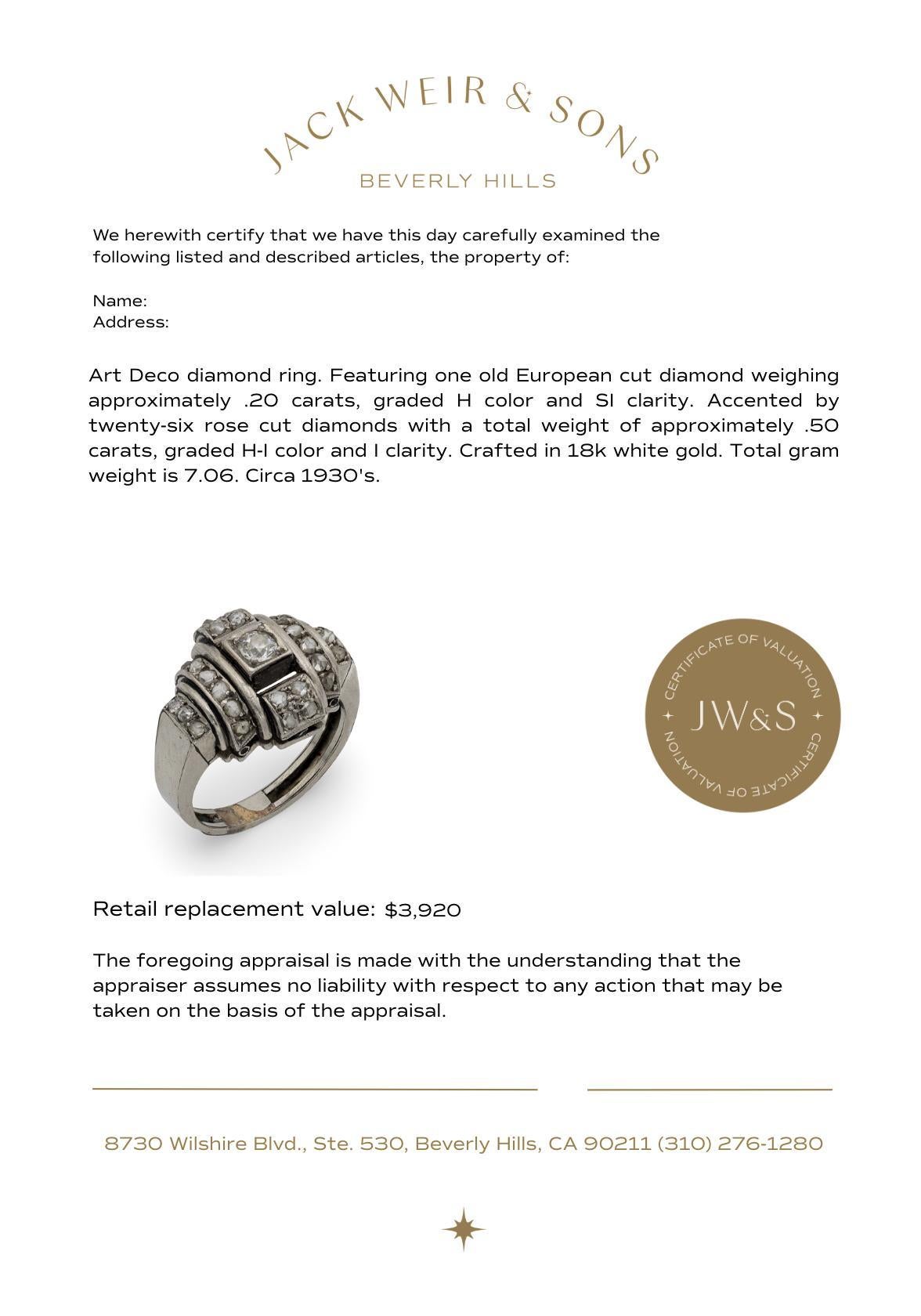 Art Deco Diamantring aus 18k Weißgold im Angebot 2