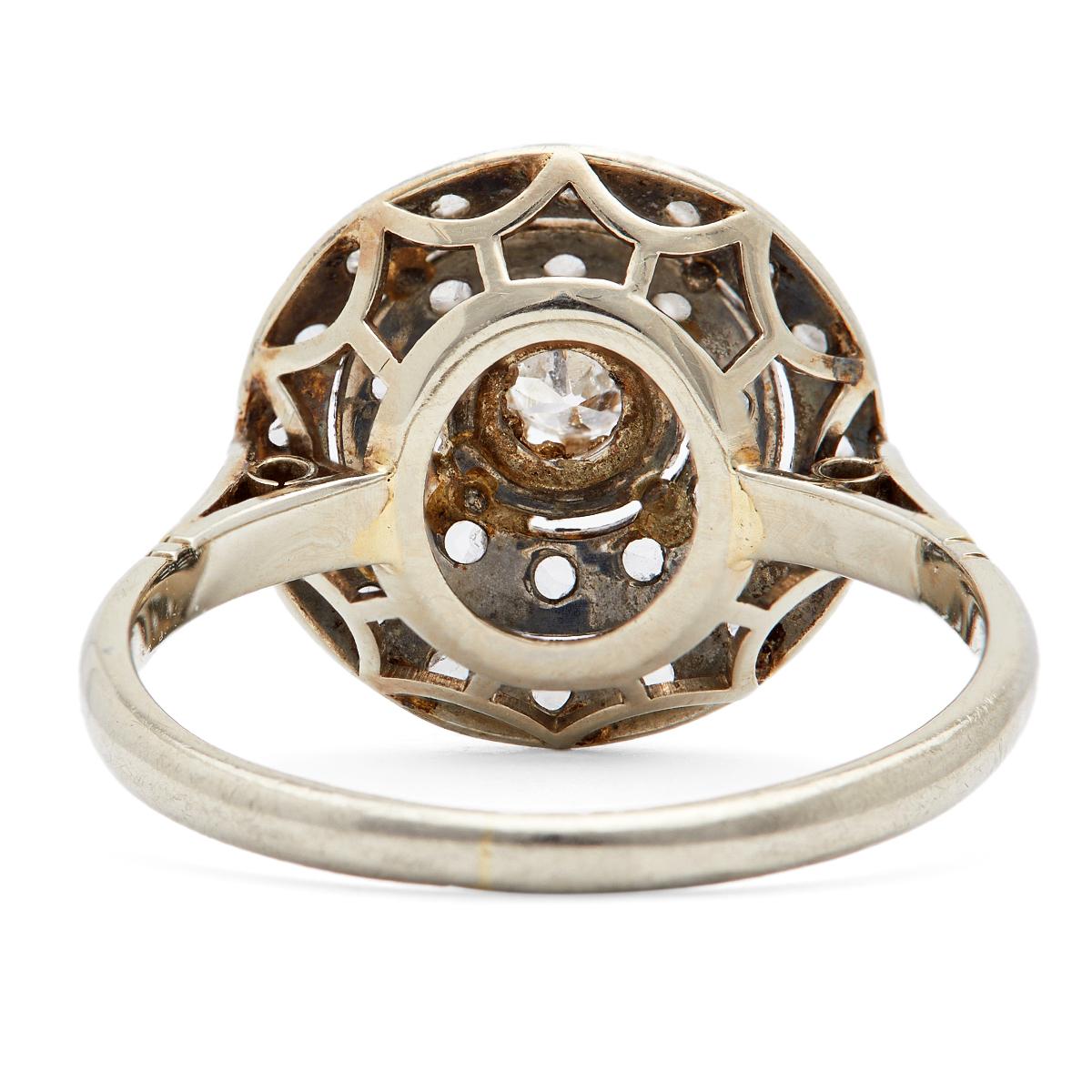 Women's or Men's Art Deco Diamond 18k White Gold Target Ring