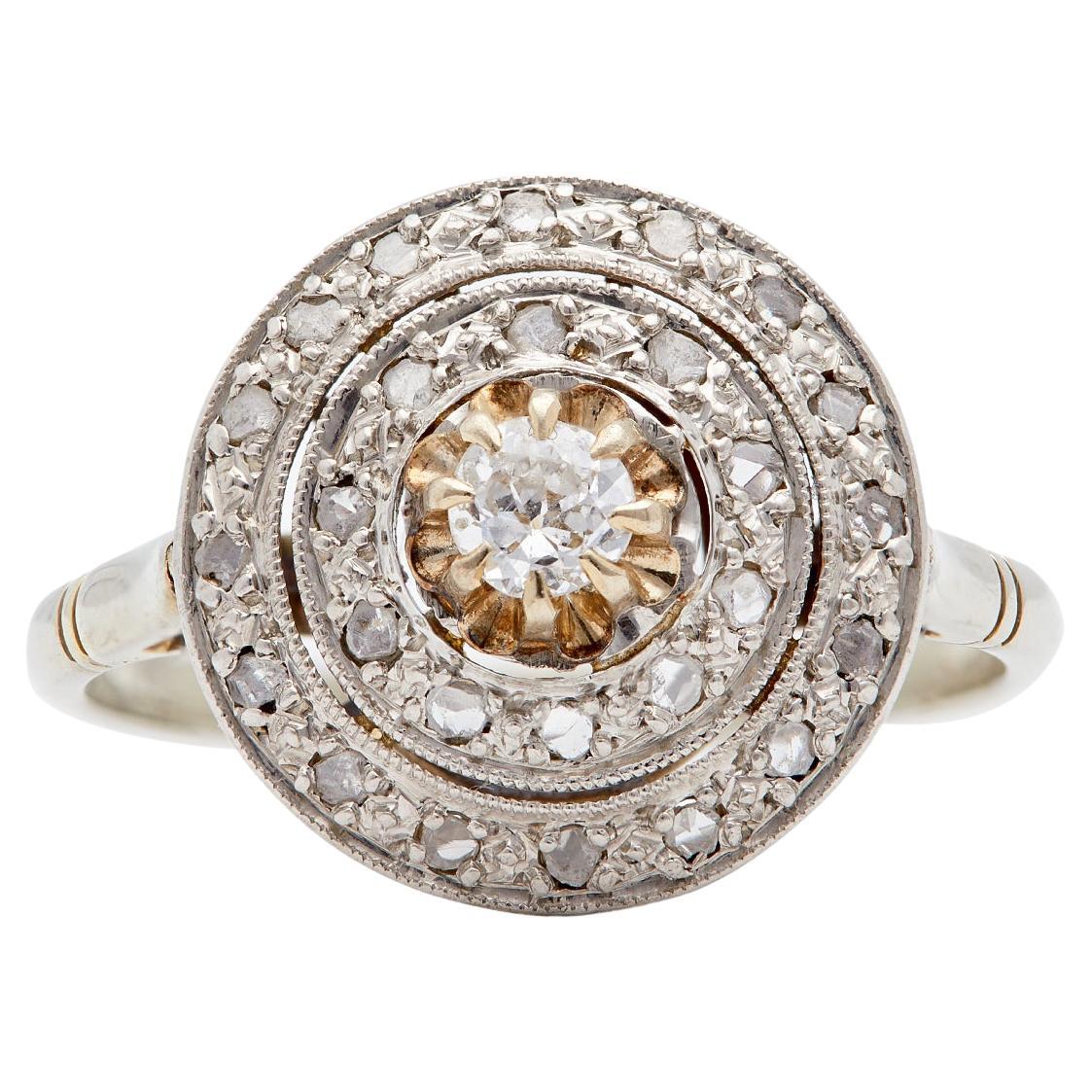 Art Deco Diamond 18k White Gold Target Ring