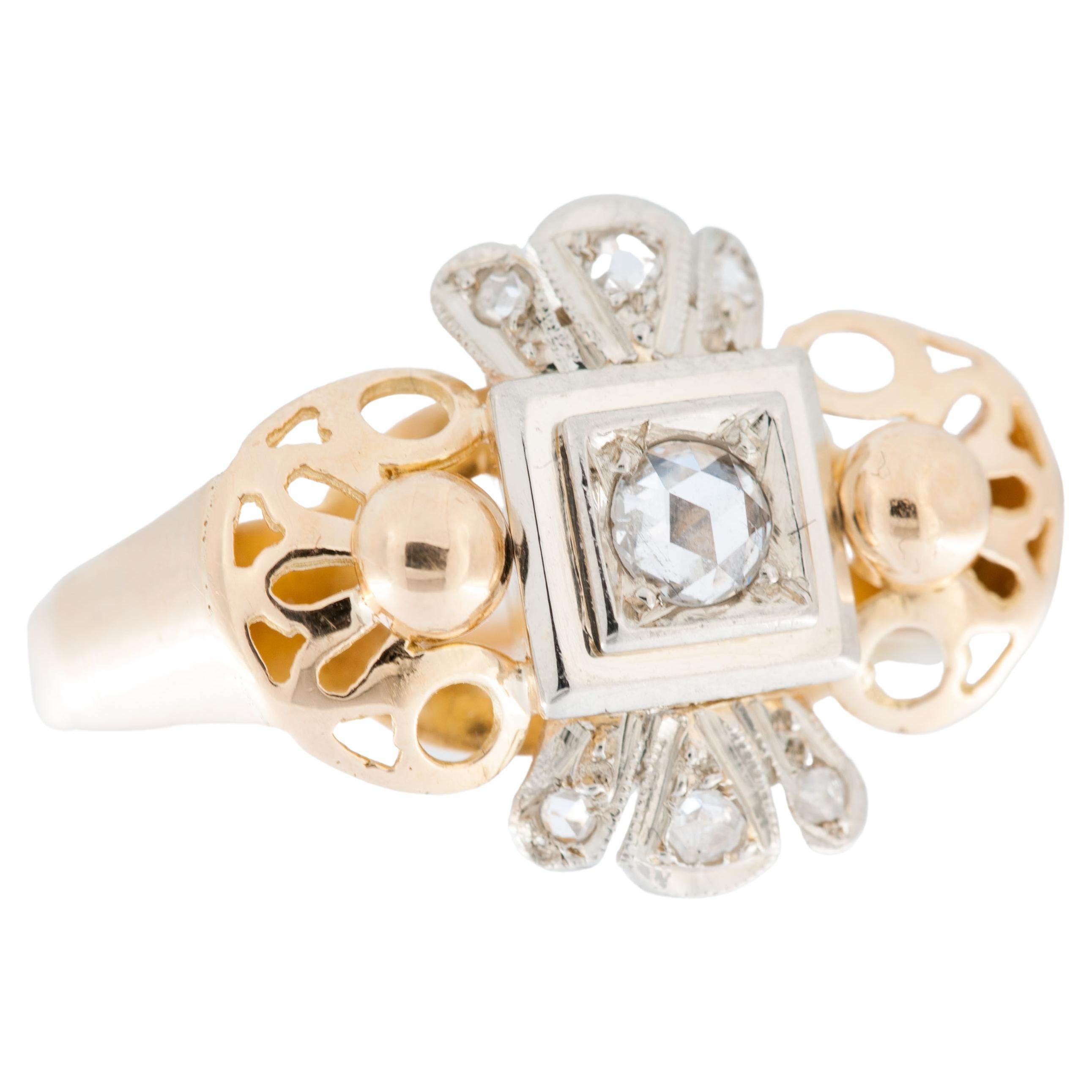 Art Deco 18 karat Yellow and White Gold Ring with Diamonds For Sale