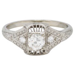 Art Deco Diamond 19 Karat White Gold Orange Blossom Vintage Engagement Ring