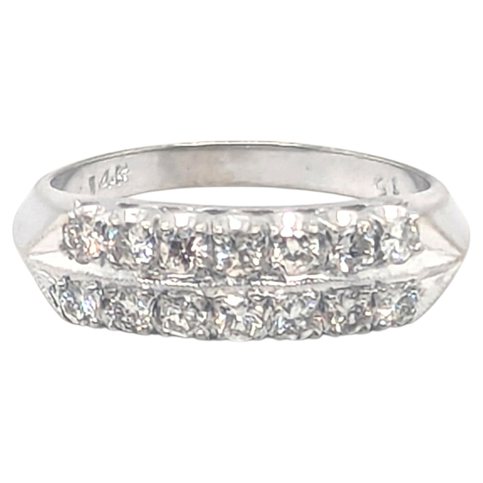 Art Deco Diamond 2 Row Wedding Band Anniversary Ring .50ct Original 1940's 14K