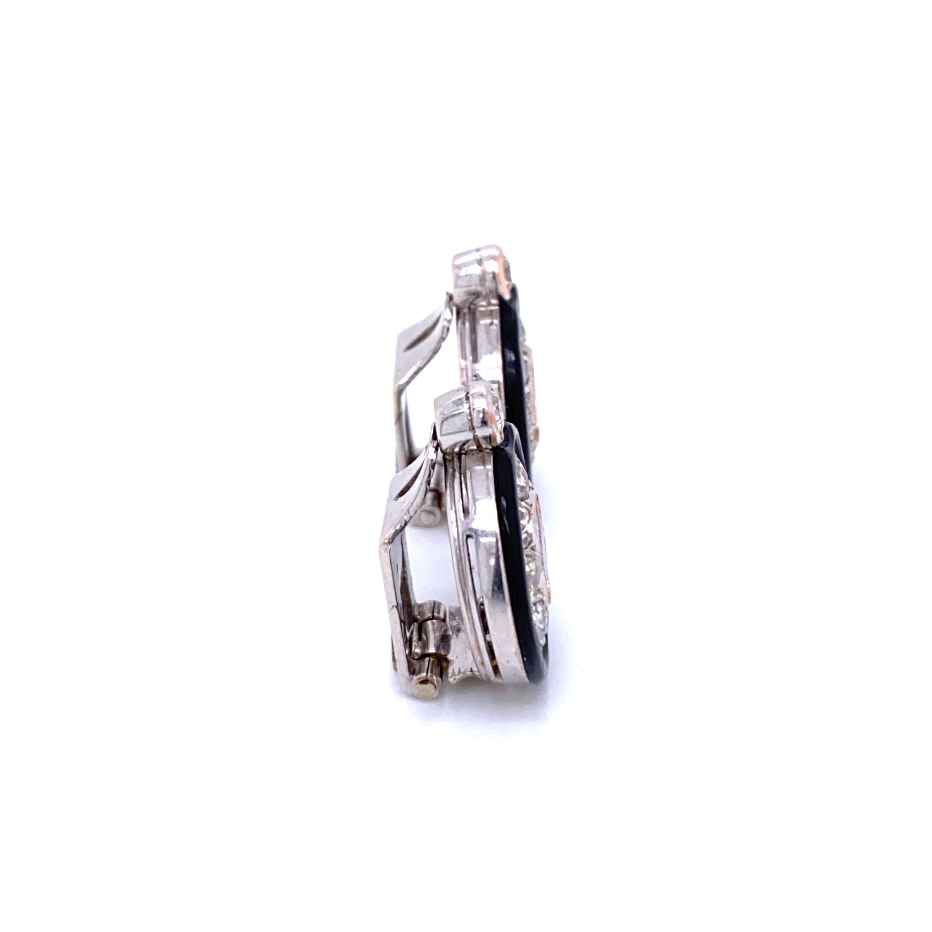 Art Deco Diamond 2.50 Carat Ruby Onyx Gold Cluster Earrings 1